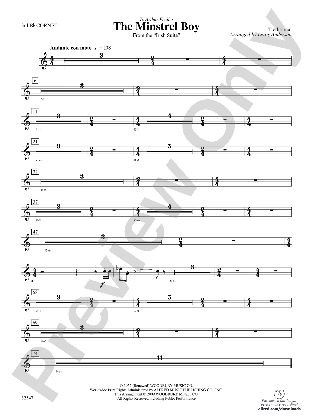 The Minstrel Boy (from the Irish Suite): 3rd B-flat Cornet