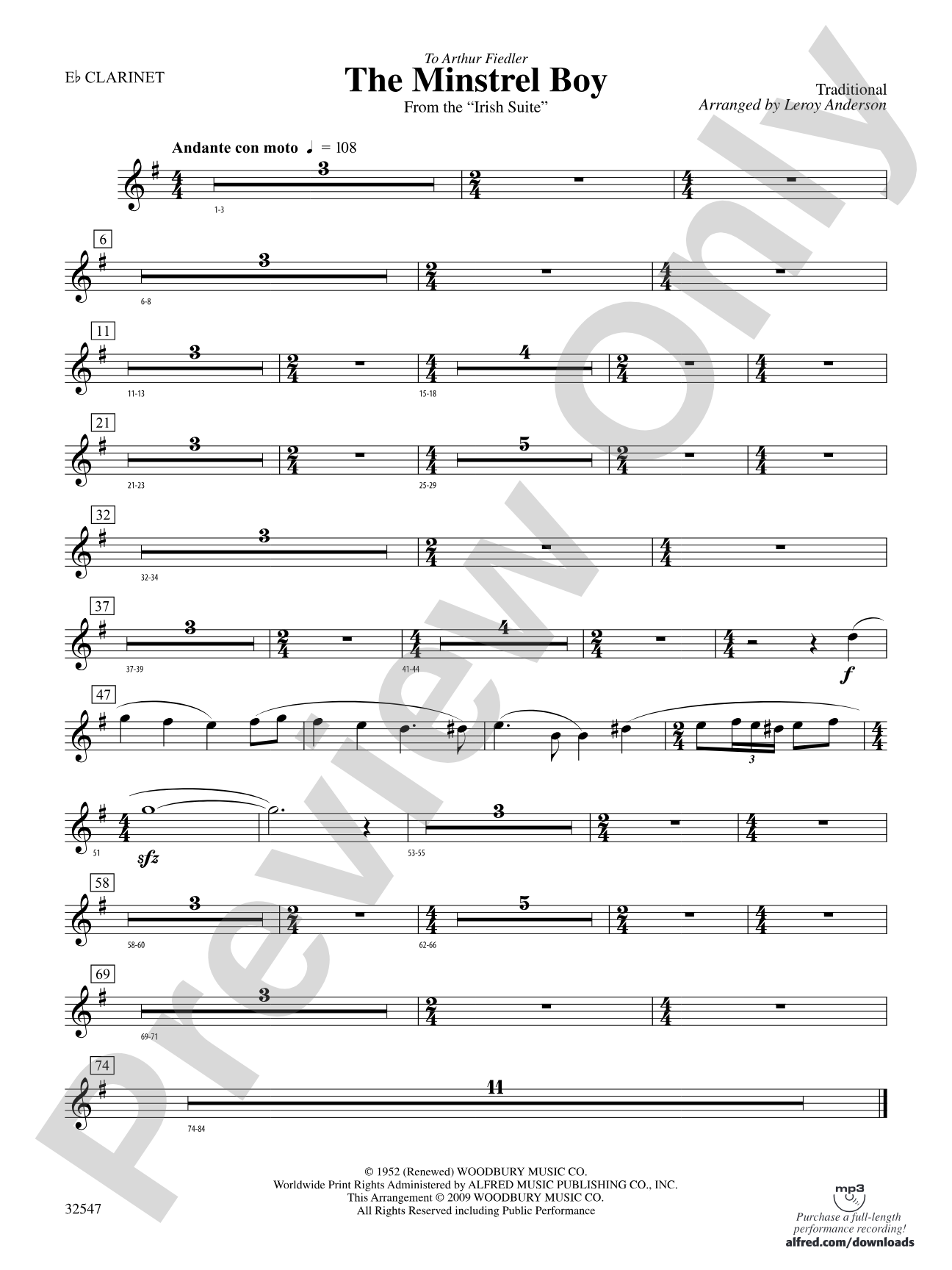 The Minstrel Boy (from the Irish Suite): E-flat Soprano Clarinet