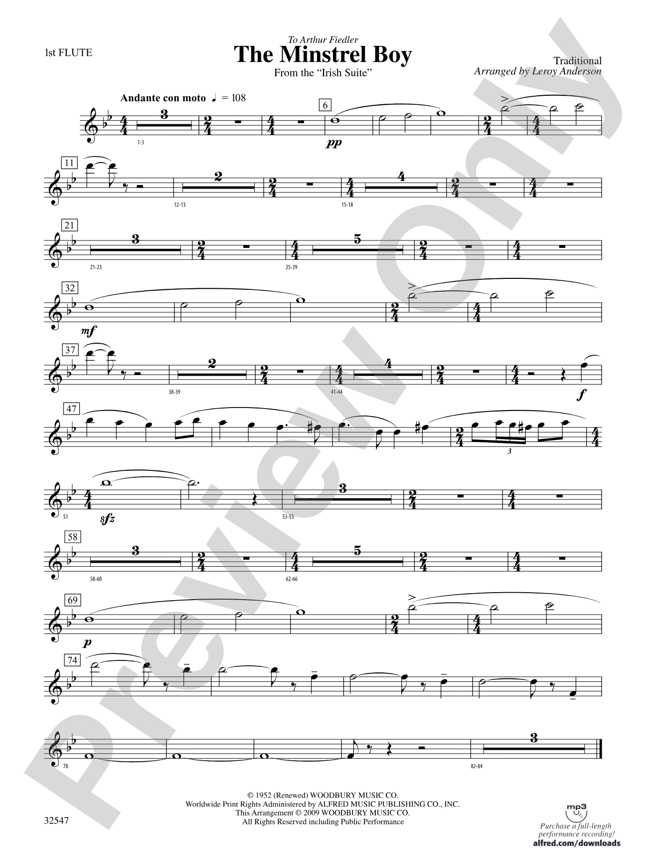 The Minstrel Boy (from the Irish Suite): Flute
