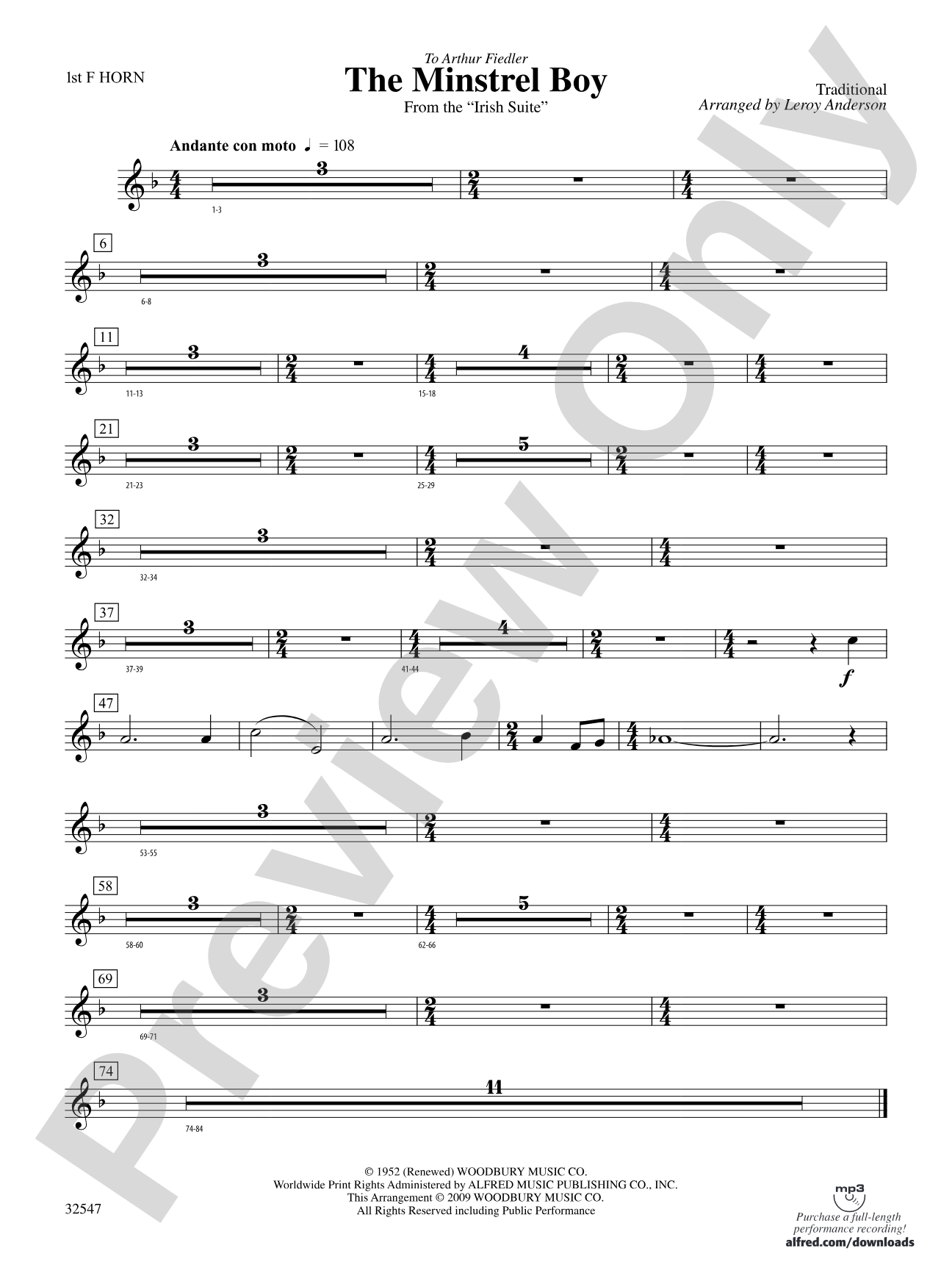 The Minstrel Boy (from the Irish Suite): 1st F Horn