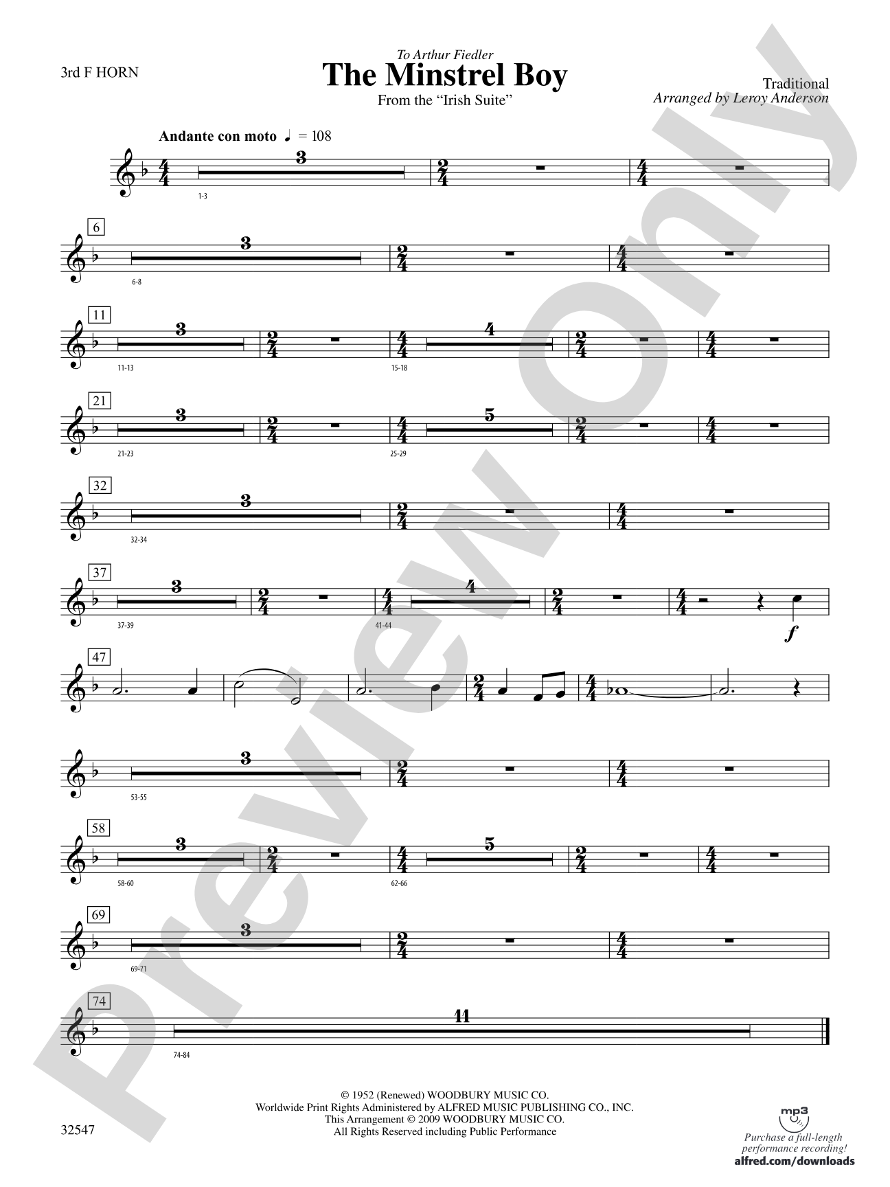 The Minstrel Boy (from the Irish Suite): 3rd F Horn