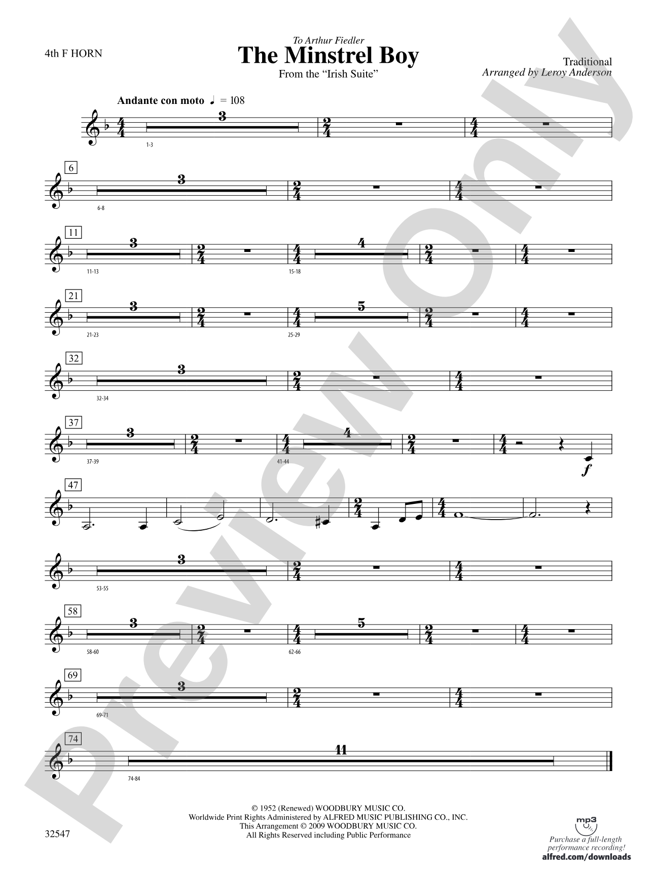 The Minstrel Boy (from the Irish Suite): 4th F Horn