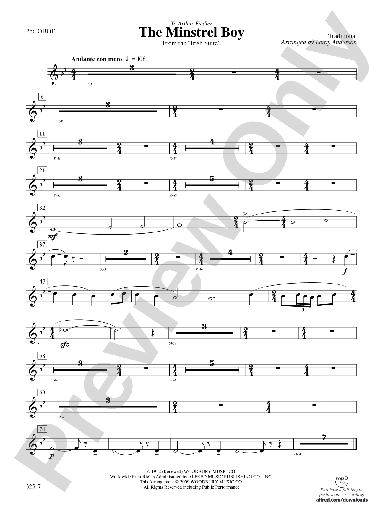 The Minstrel Boy (from the Irish Suite): 2nd Oboe