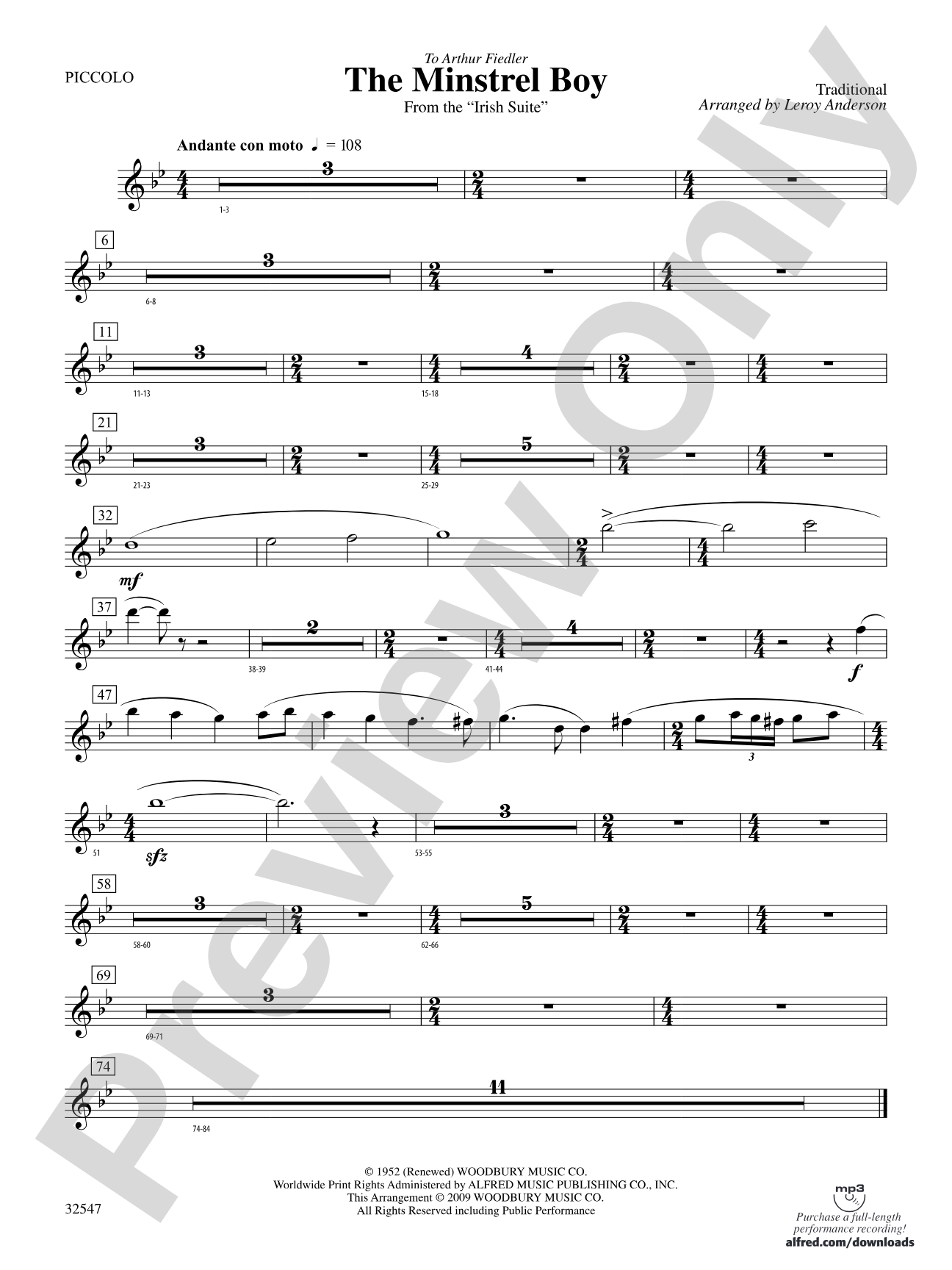 The Minstrel Boy (from the Irish Suite): Piccolo
