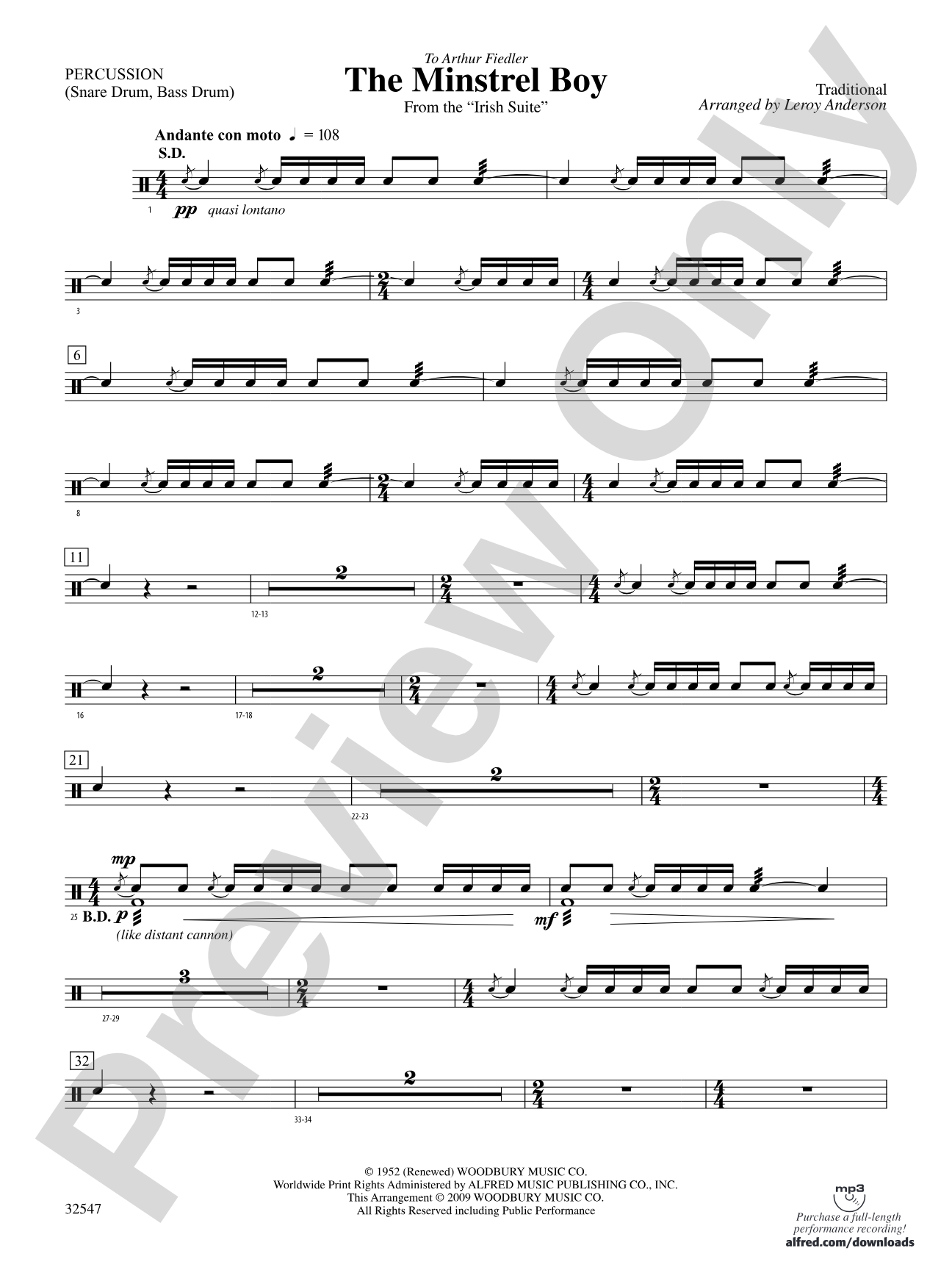 The Minstrel Boy (from the Irish Suite): 1st Percussion