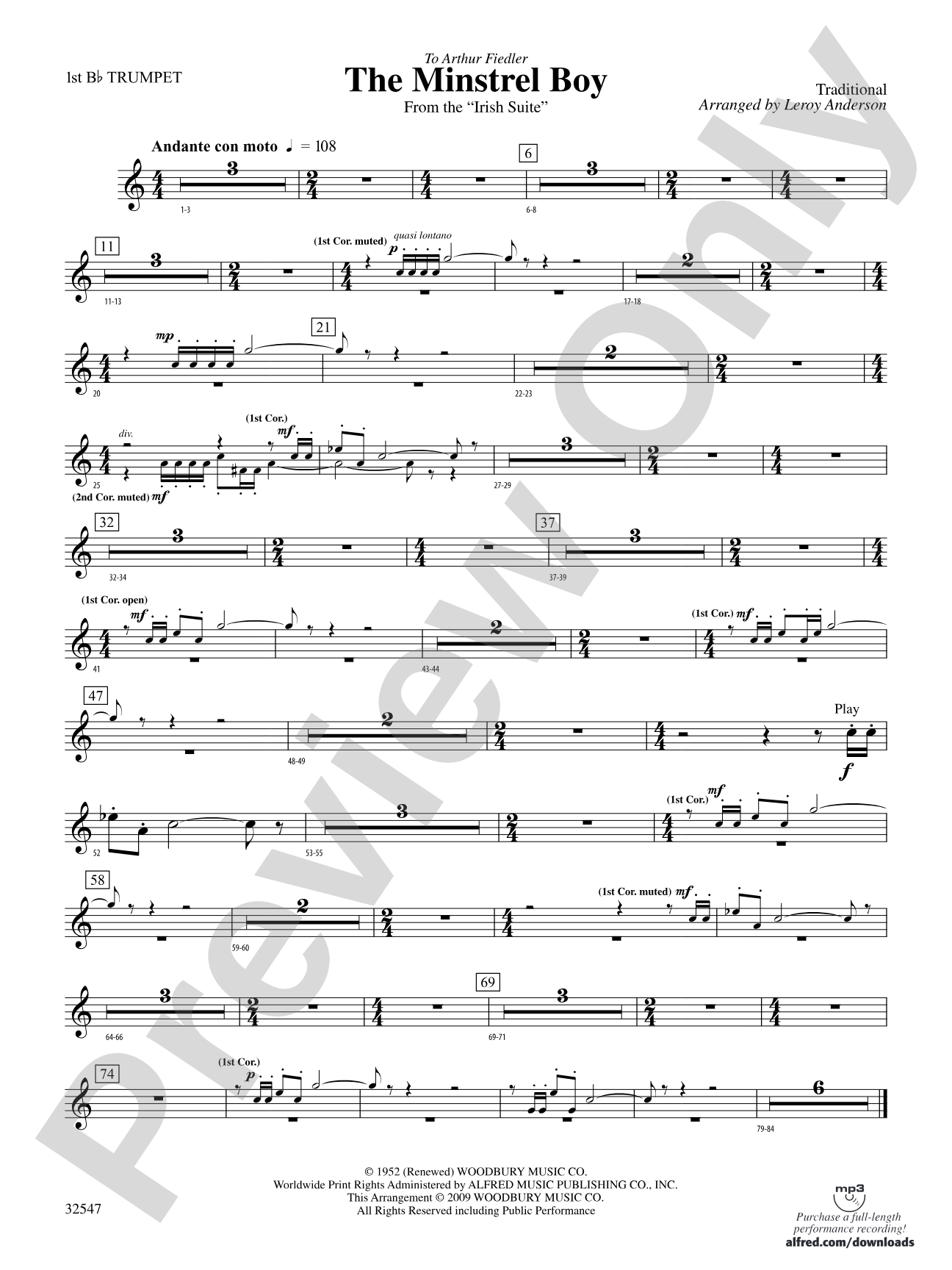 The Minstrel Boy (from the Irish Suite): 1st B-flat Trumpet