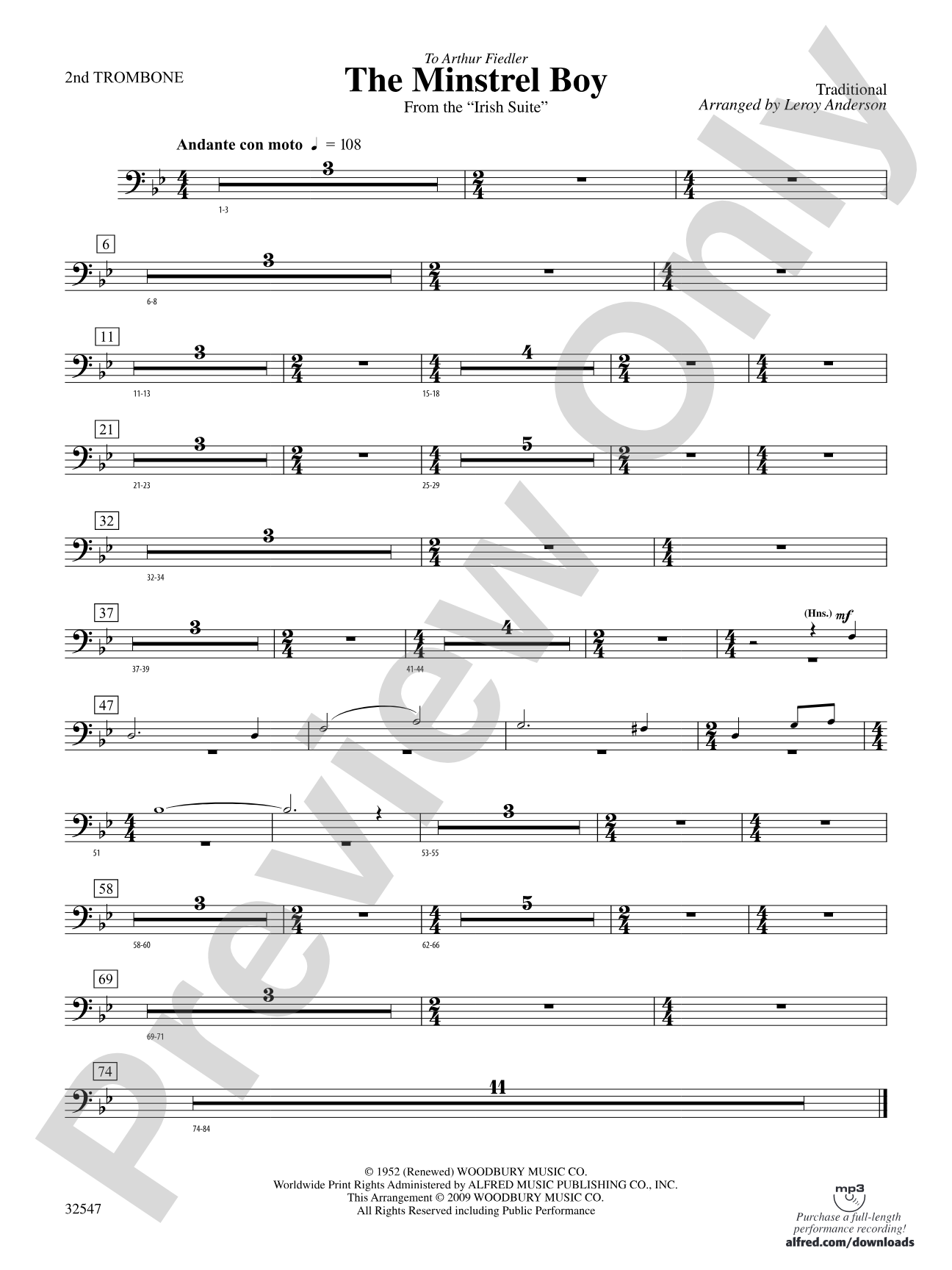The Minstrel Boy (from the Irish Suite): 2nd Trombone