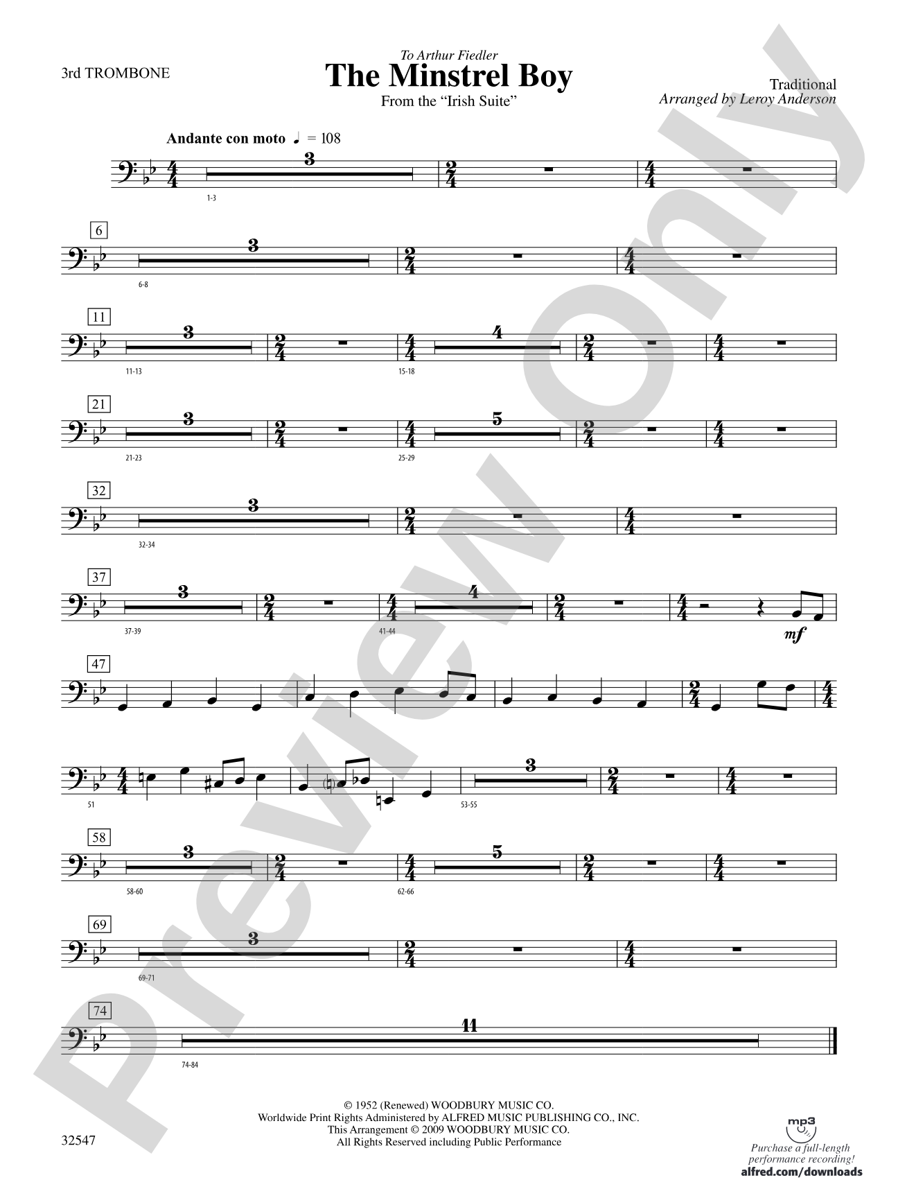 The Minstrel Boy (from the Irish Suite): 3rd Trombone