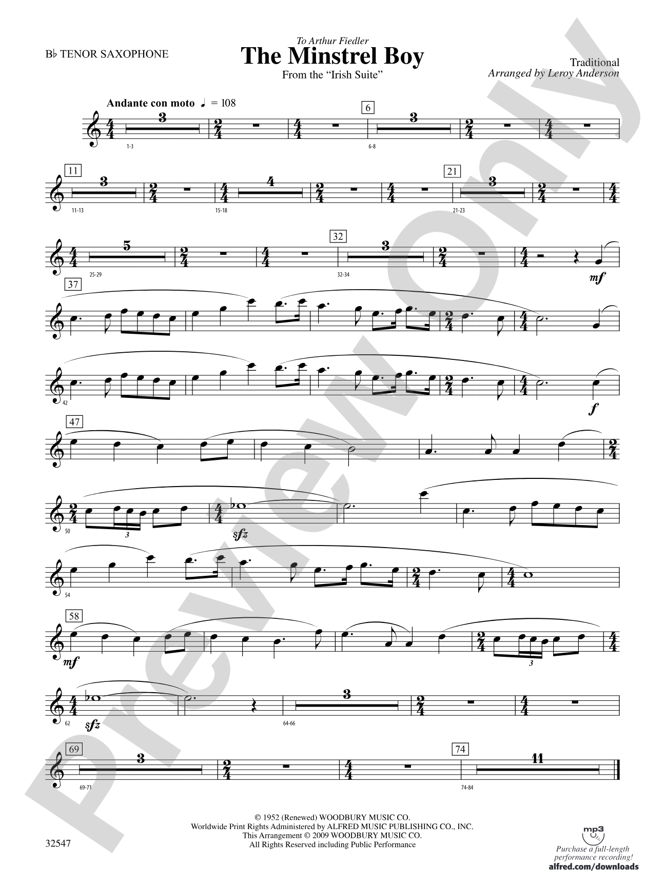The Minstrel Boy (from the Irish Suite): B-flat Tenor Saxophone
