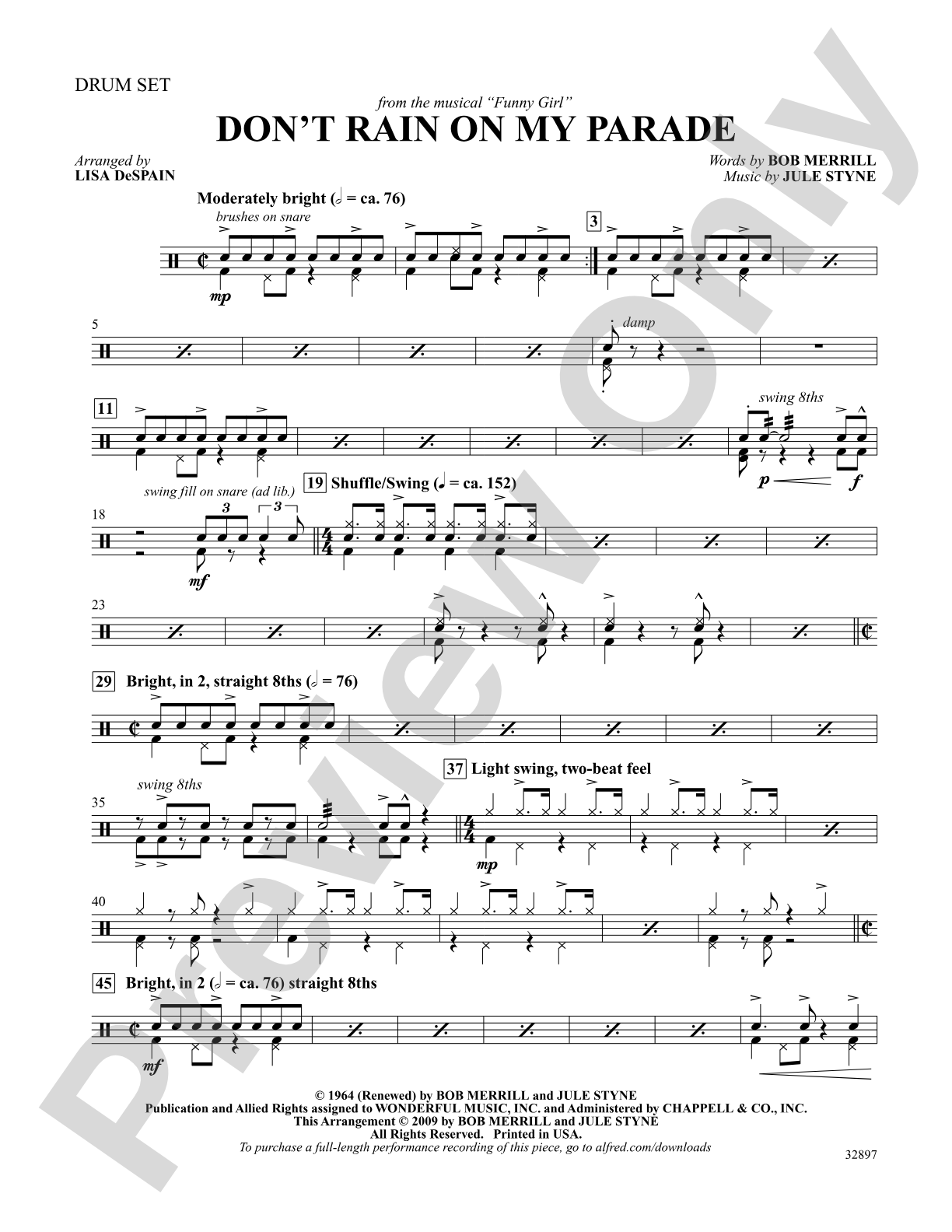 Don't Rain on My Parade (from the musical Funny Girl): Drums: Choral SoundPax