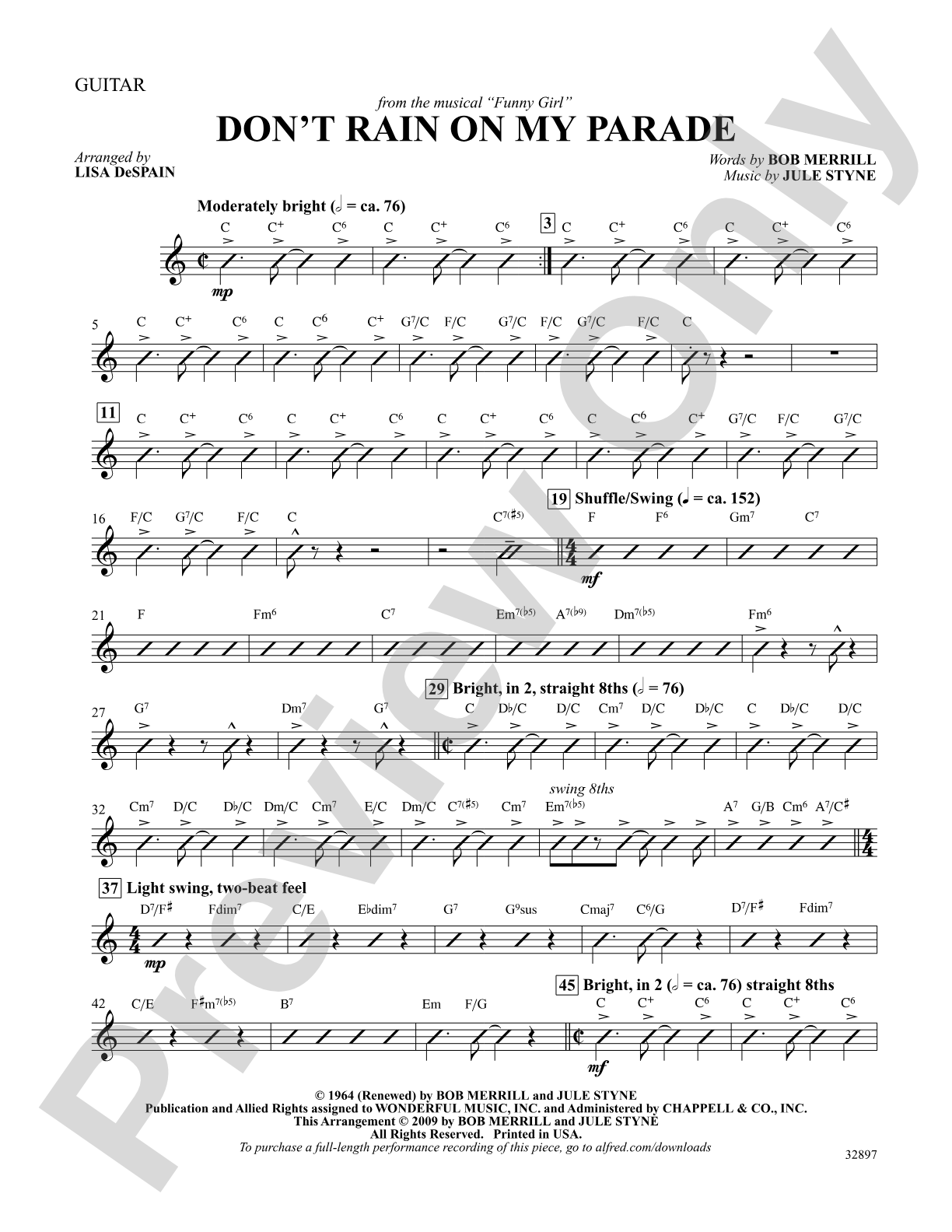 Don't Rain on My Parade (from the musical Funny Girl): Guitar: Choral SoundPax