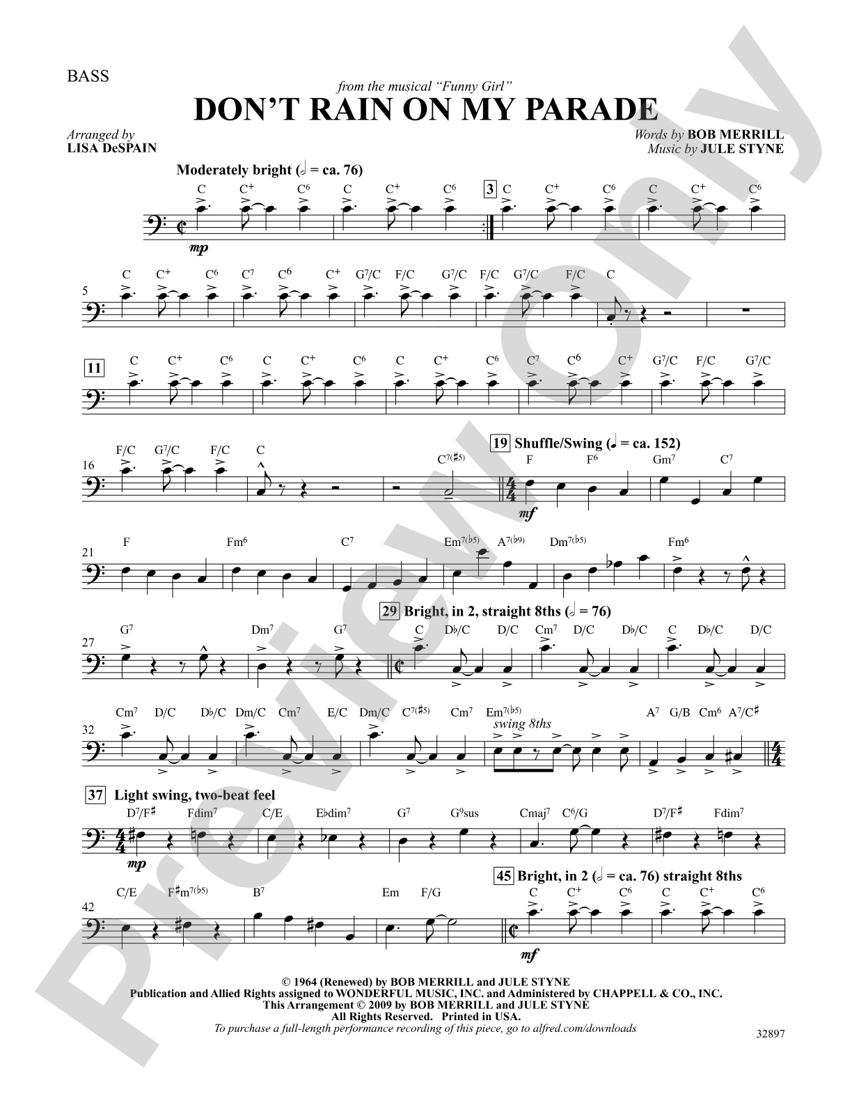 Don't Rain on My Parade (from the musical Funny Girl): String Bass: Choral SoundPax