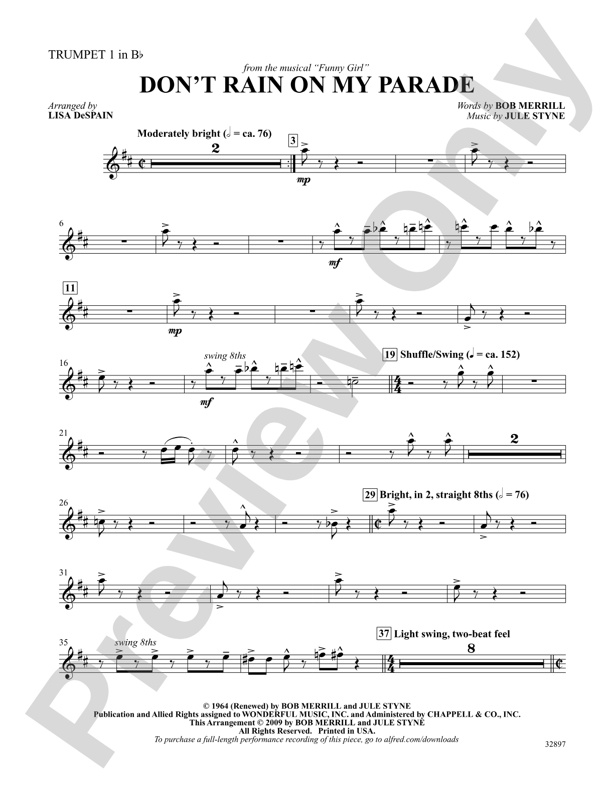 Don't Rain on My Parade (from the musical Funny Girl): 1st B-flat Trumpet: Choral SoundPax