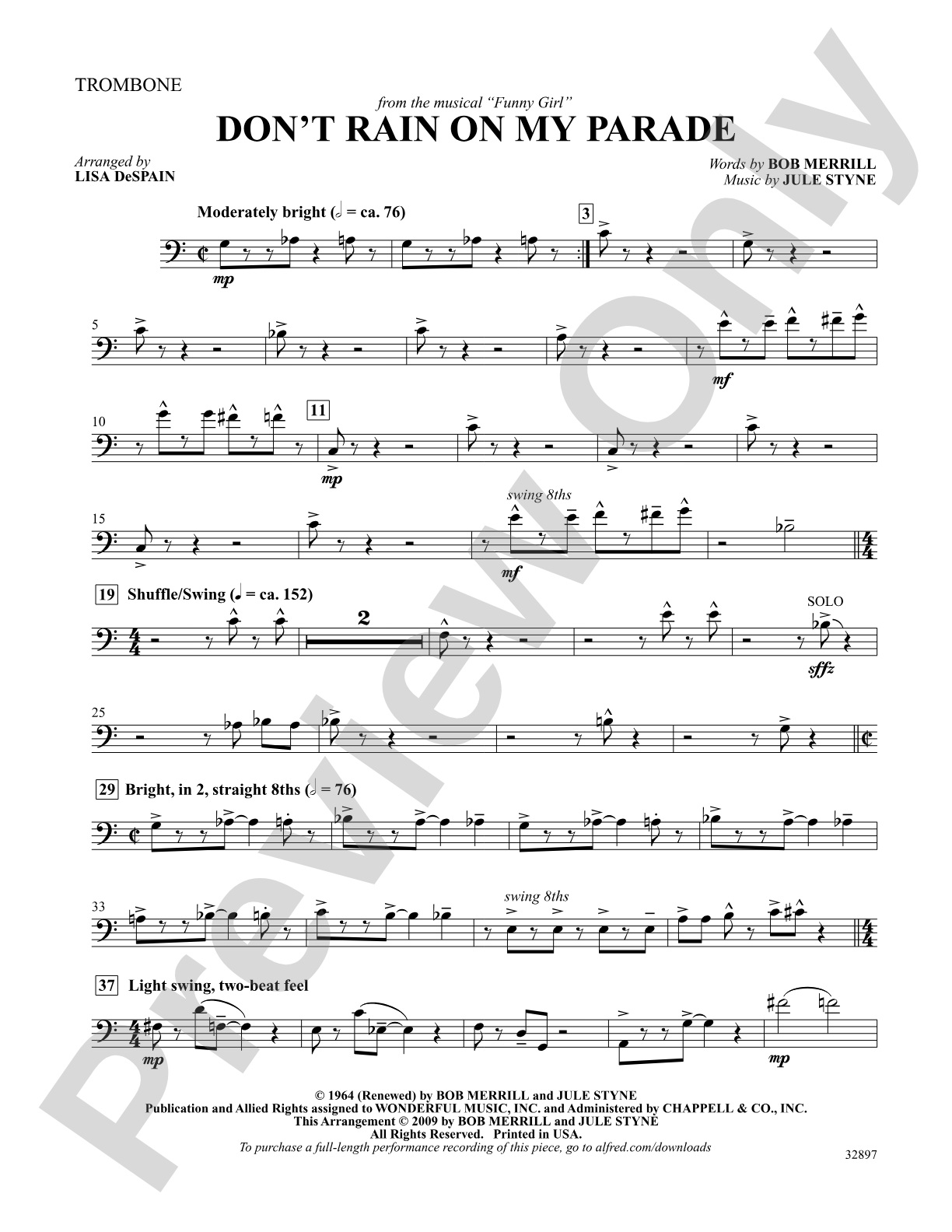 Don't Rain on My Parade (from the musical Funny Girl): 1st Trombone: Choral SoundPax