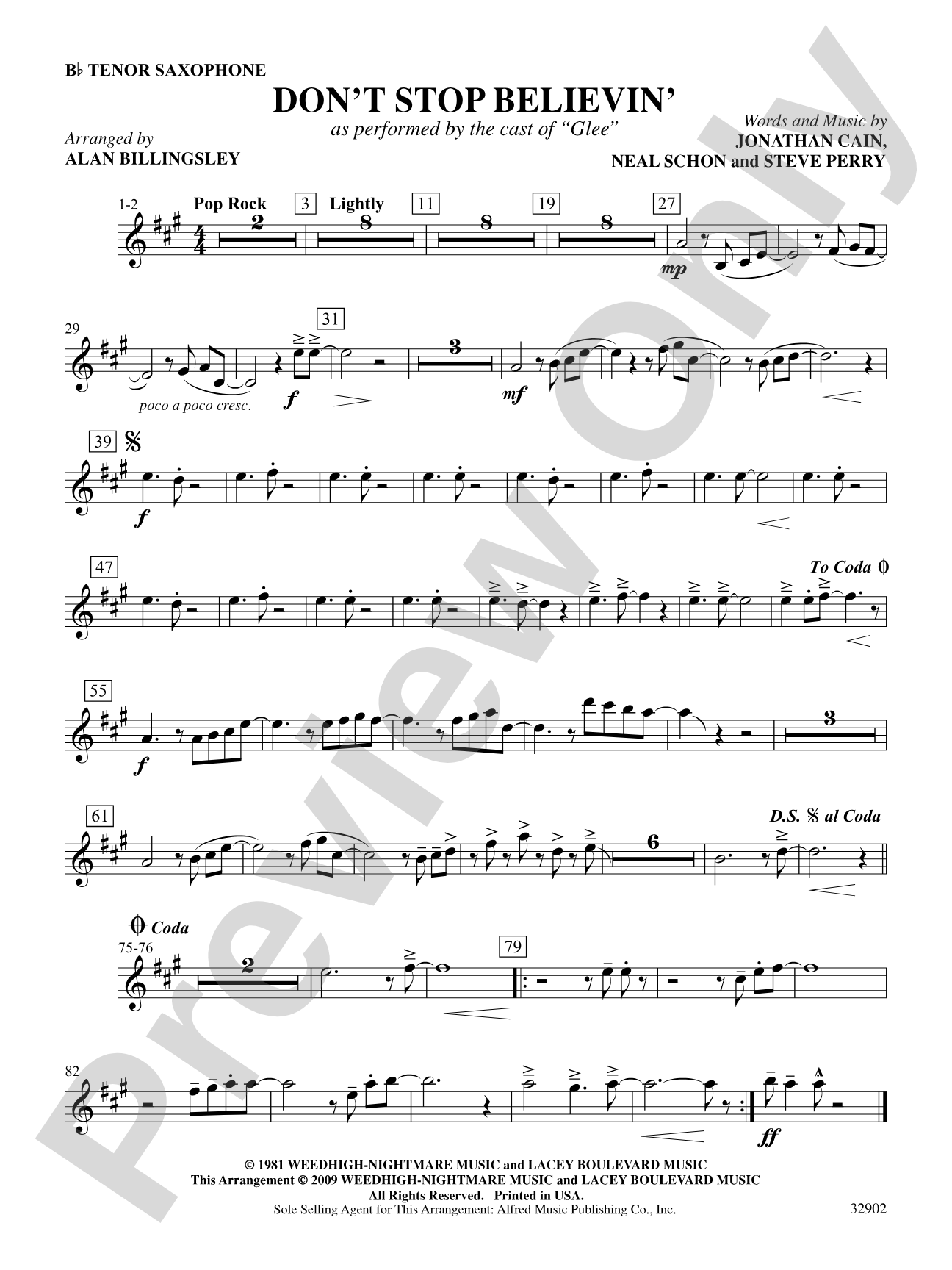Don't Stop Believin': B-flat Tenor Saxophone: Choral SoundPax