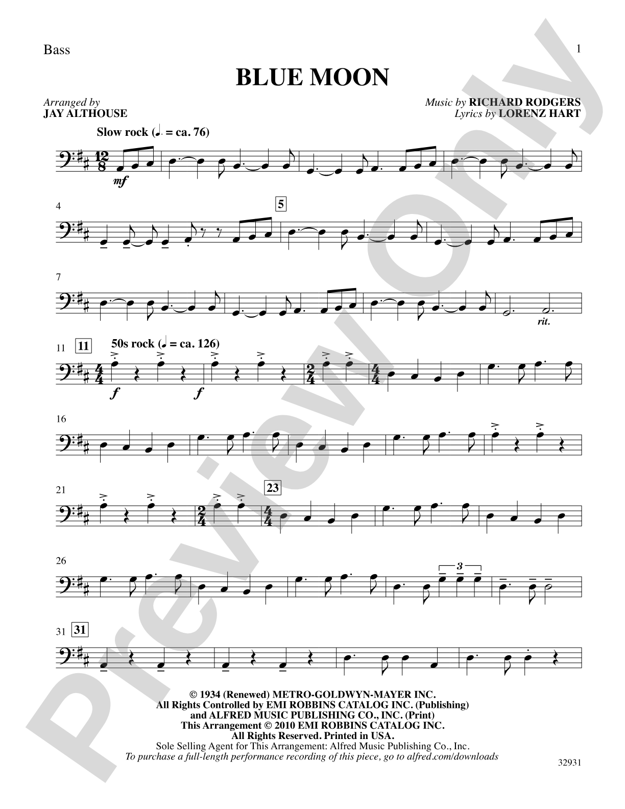 Blue Moon: String Bass: Choral SoundPax