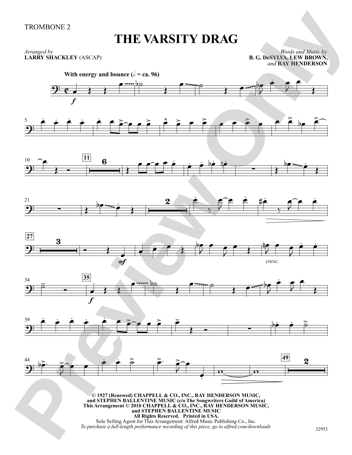 The Varsity Drag (from the musical Good News): 2nd Trombone: Choral SoundPax
