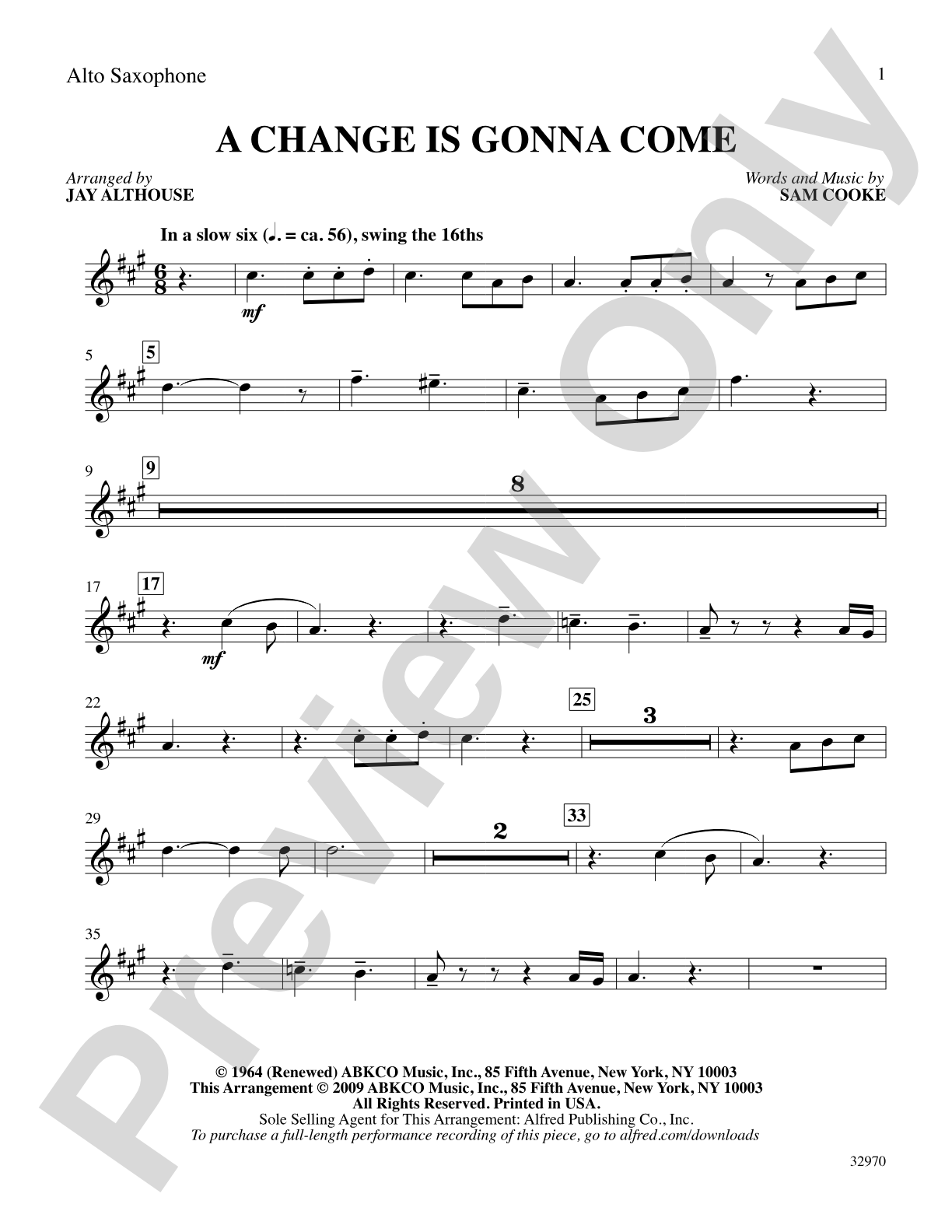 A Change Is Gonna Come: E-flat Alto Saxophone: Choral SoundPax