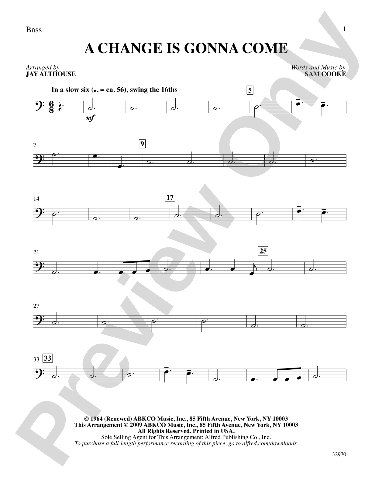 A Change Is Gonna Come: String Bass: Choral SoundPax