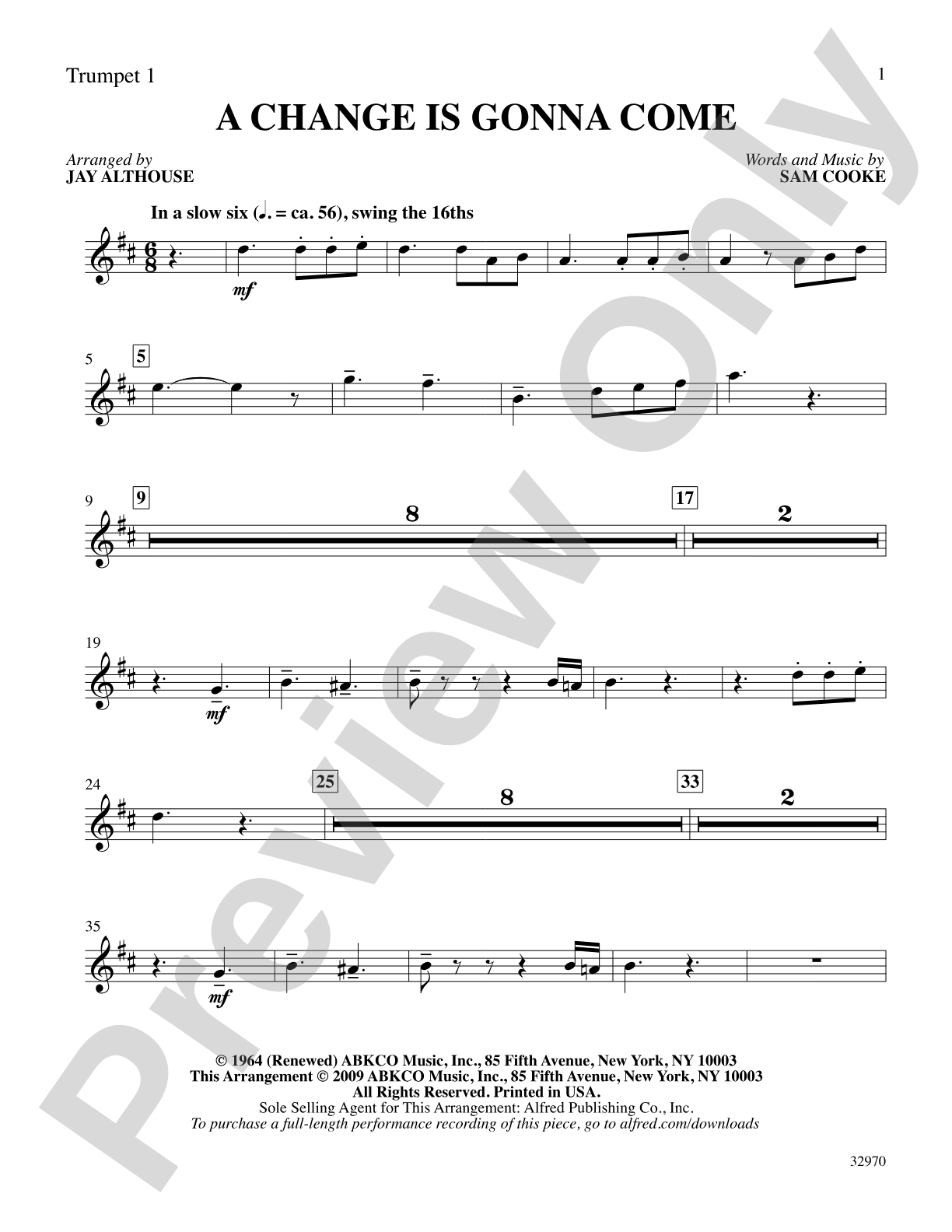 A Change Is Gonna Come: 1st B-flat Trumpet: Choral SoundPax