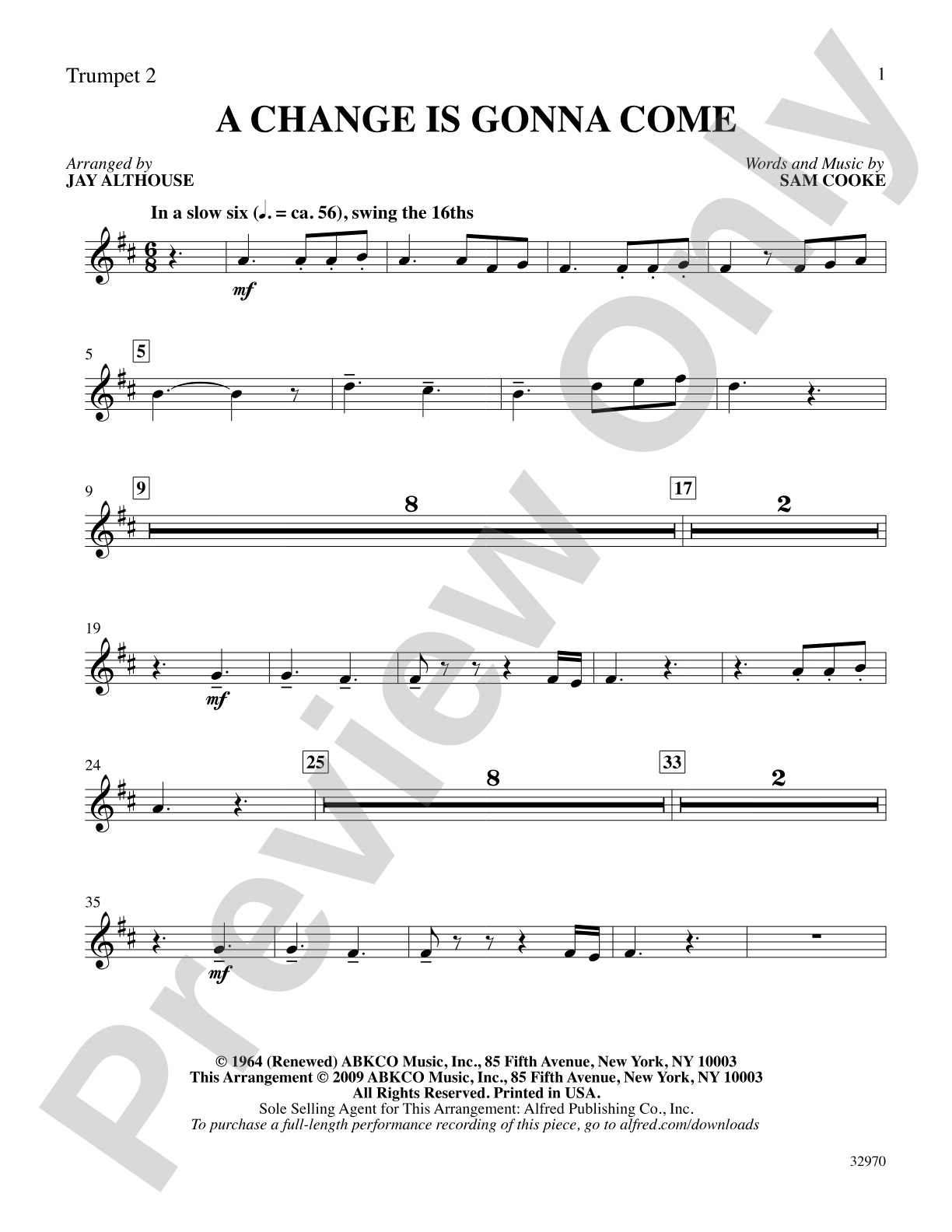 A Change Is Gonna Come: 2nd B-flat Trumpet: Choral SoundPax