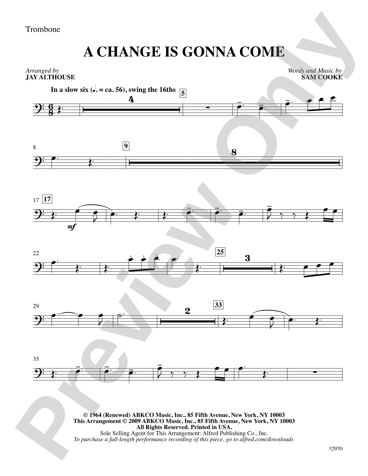 A Change Is Gonna Come: 1st Trombone: Choral SoundPax