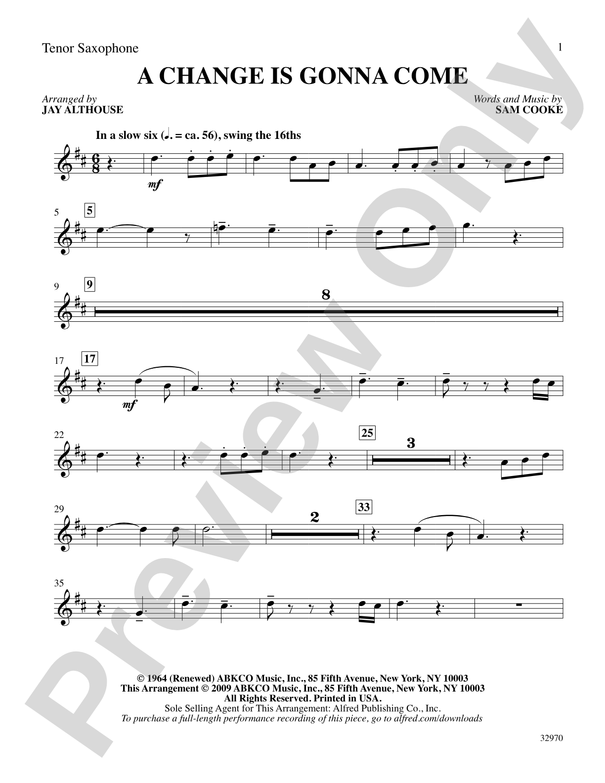 A Change Is Gonna Come: B-flat Tenor Saxophone: Choral SoundPax