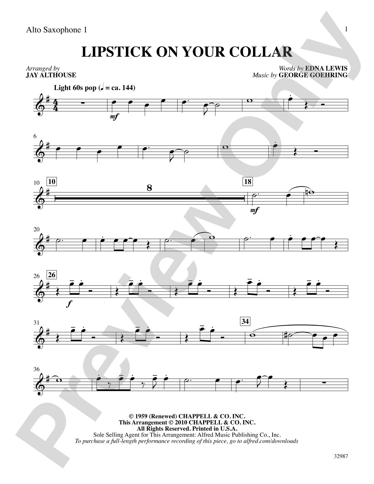 Lipstick on Your Collar: E-flat Alto Saxophone: Choral SoundPax