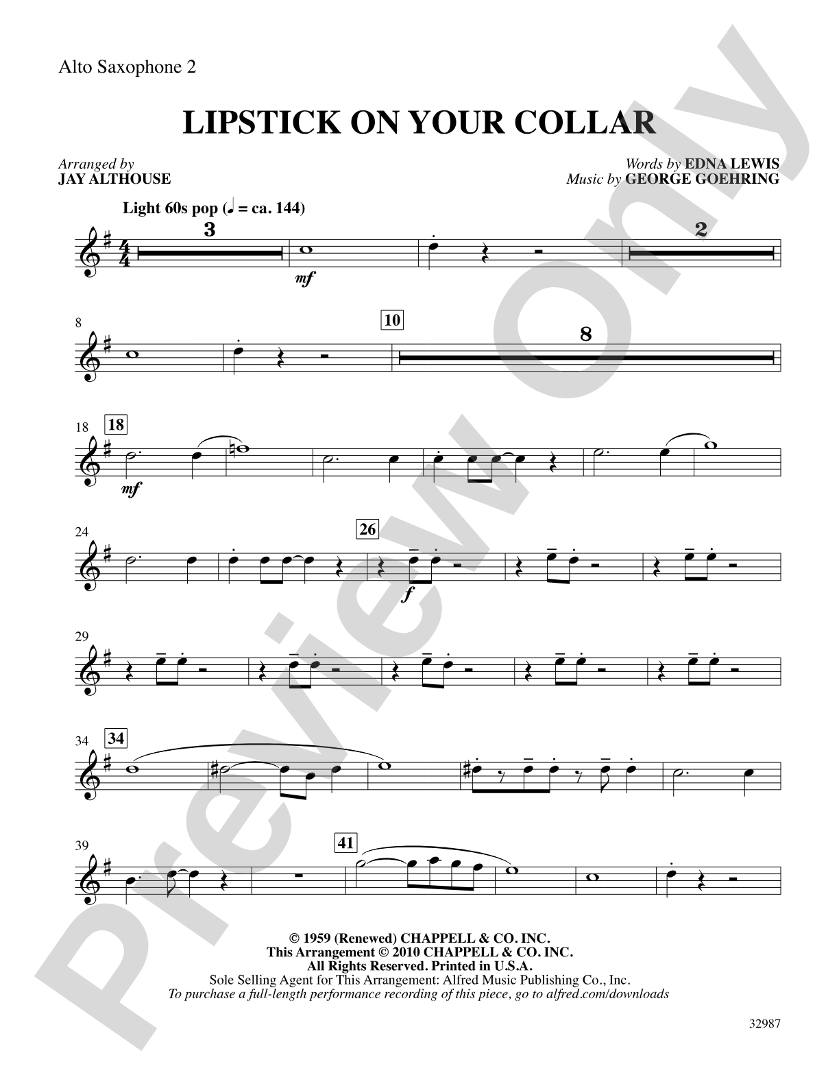 Lipstick on Your Collar: 2nd E-flat Alto Saxophone: Choral SoundPax