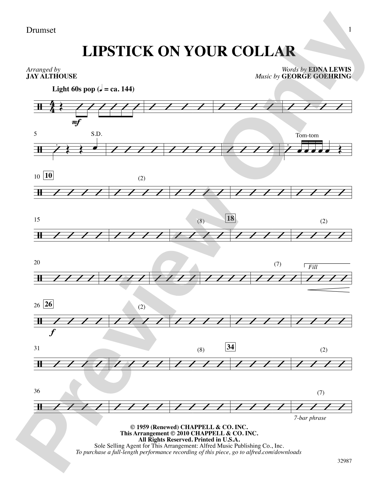 Lipstick on Your Collar: Drums: Choral SoundPax