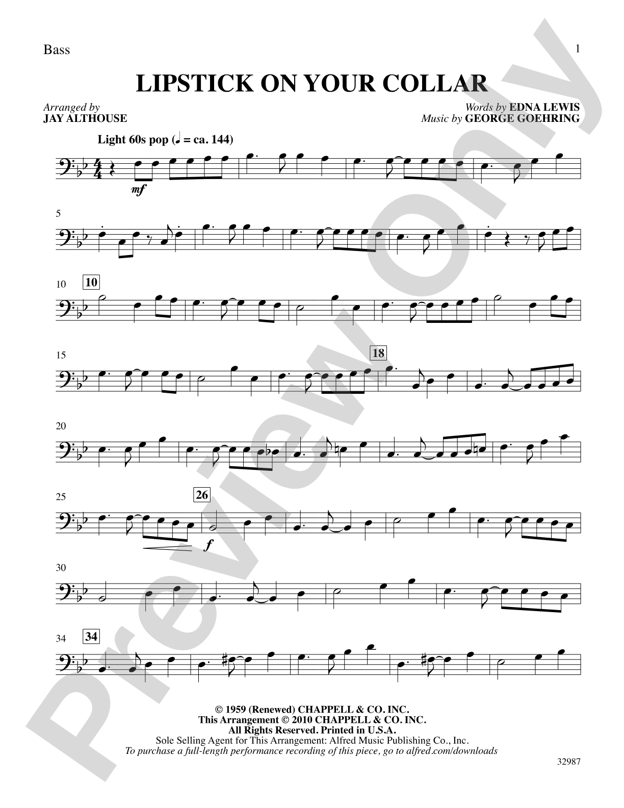 Lipstick on Your Collar: String Bass: Choral SoundPax