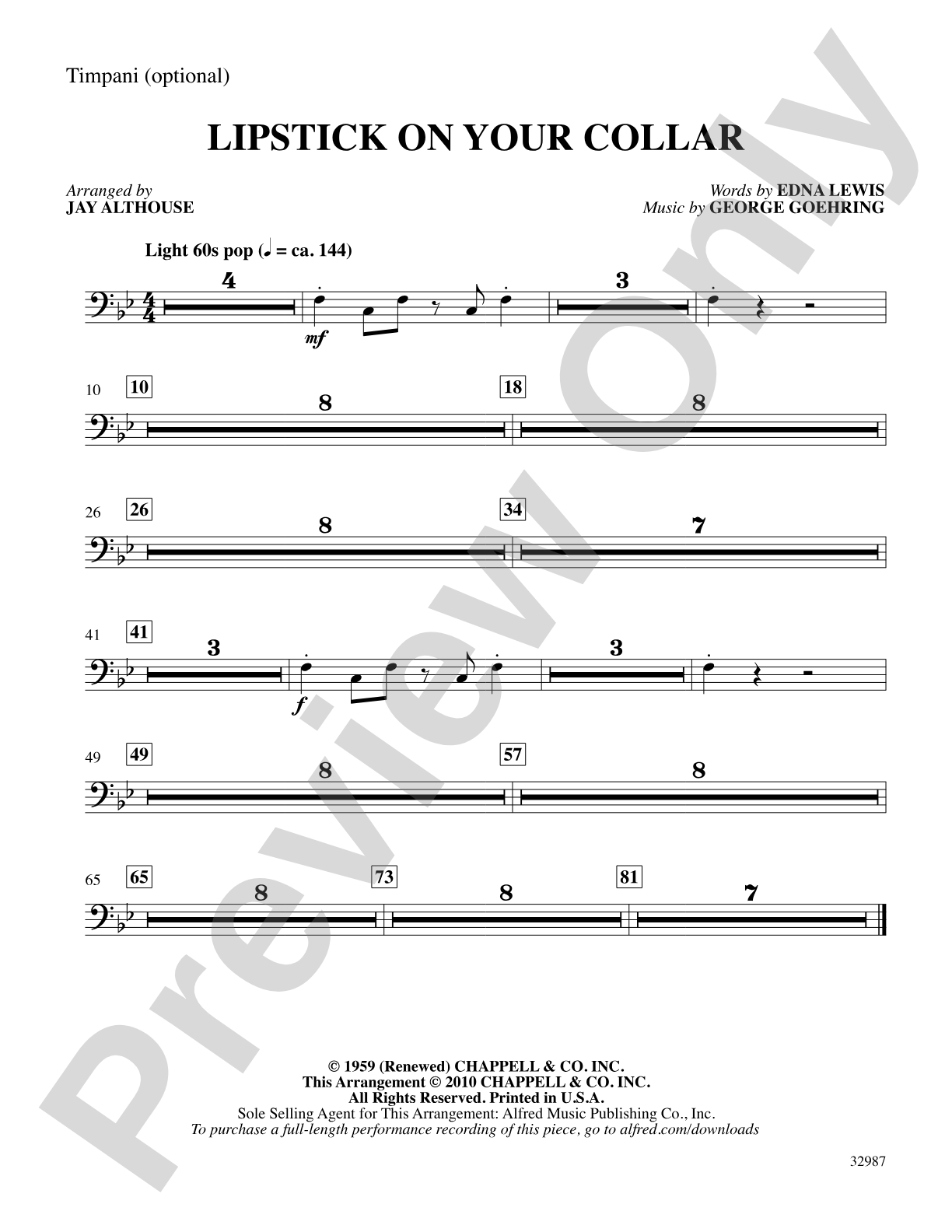 Lipstick on Your Collar: Timpani: Choral SoundPax