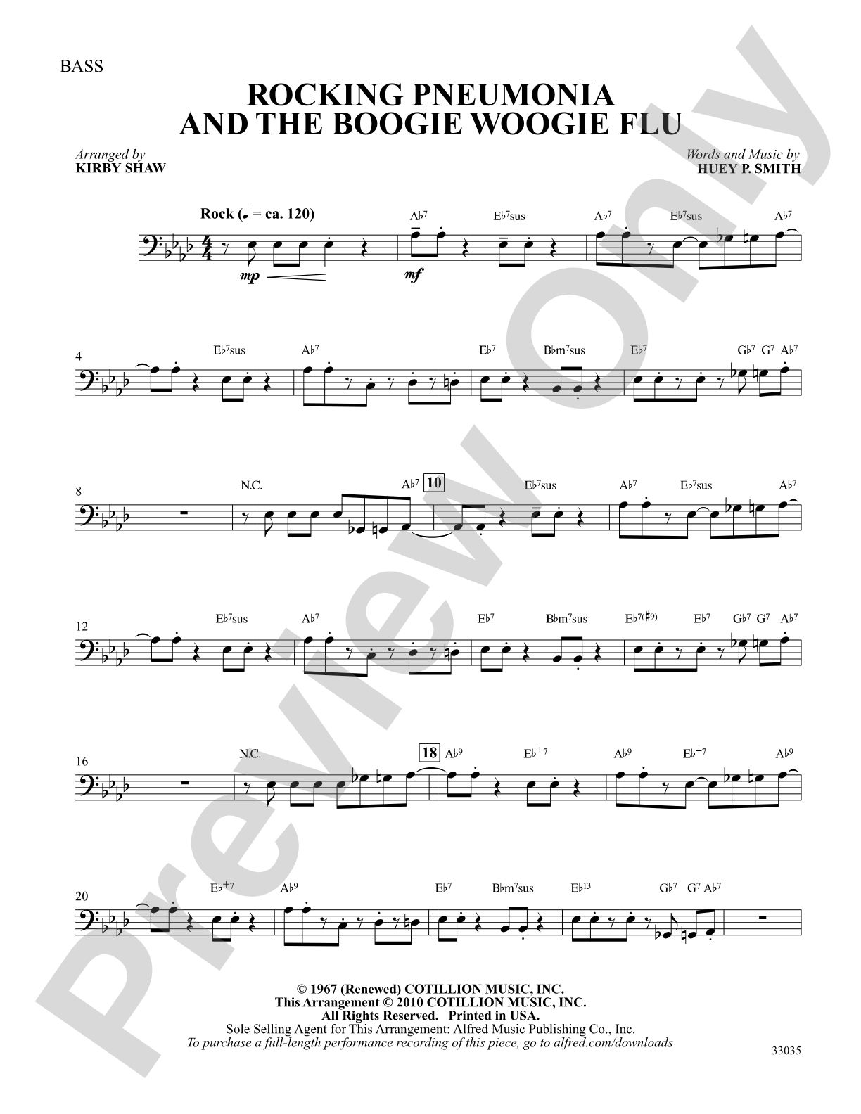 Rocking Pneumonia and the Boogie Woogie Flu: String Bass: Choral SoundPax