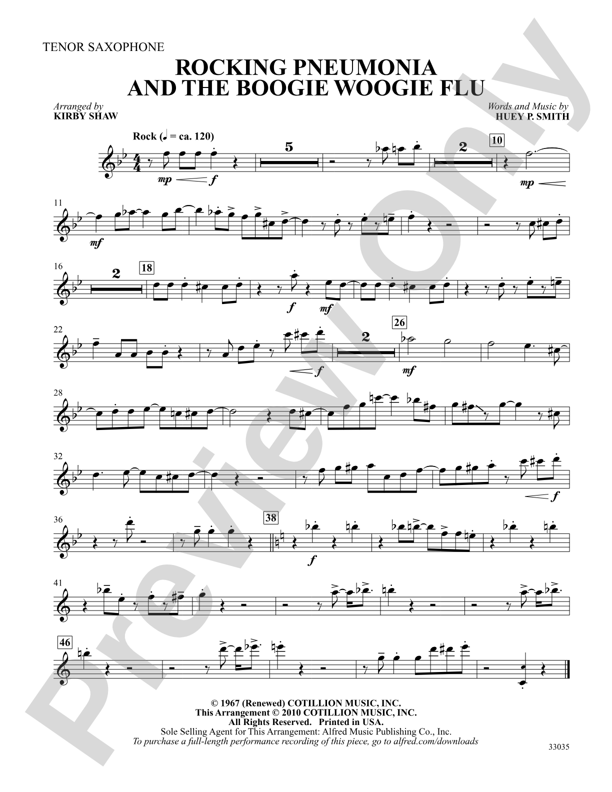 Rocking Pneumonia and the Boogie Woogie Flu: B-flat Tenor Saxophone: Choral SoundPax