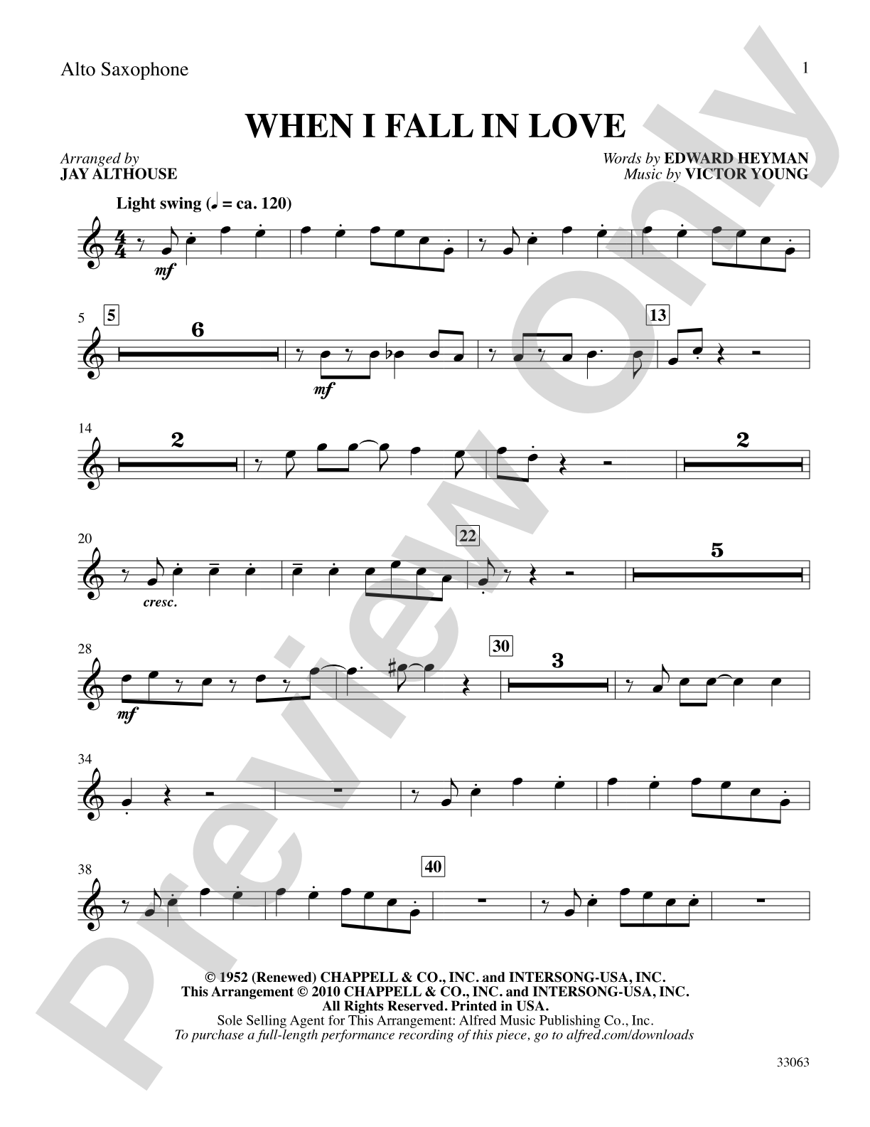 When I Fall in Love: E-flat Alto Saxophone: Choral SoundPax
