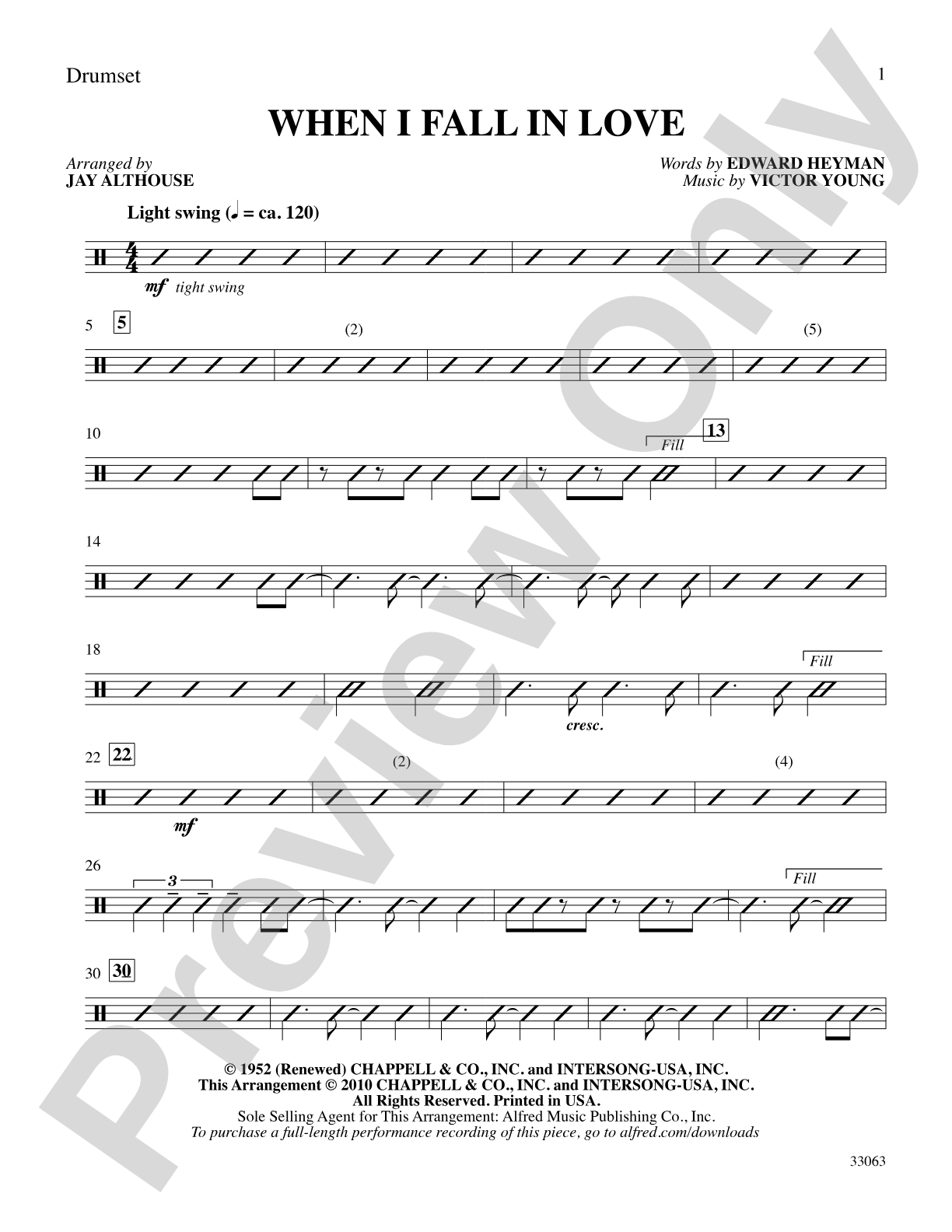 When I Fall in Love: Drums: Choral SoundPax