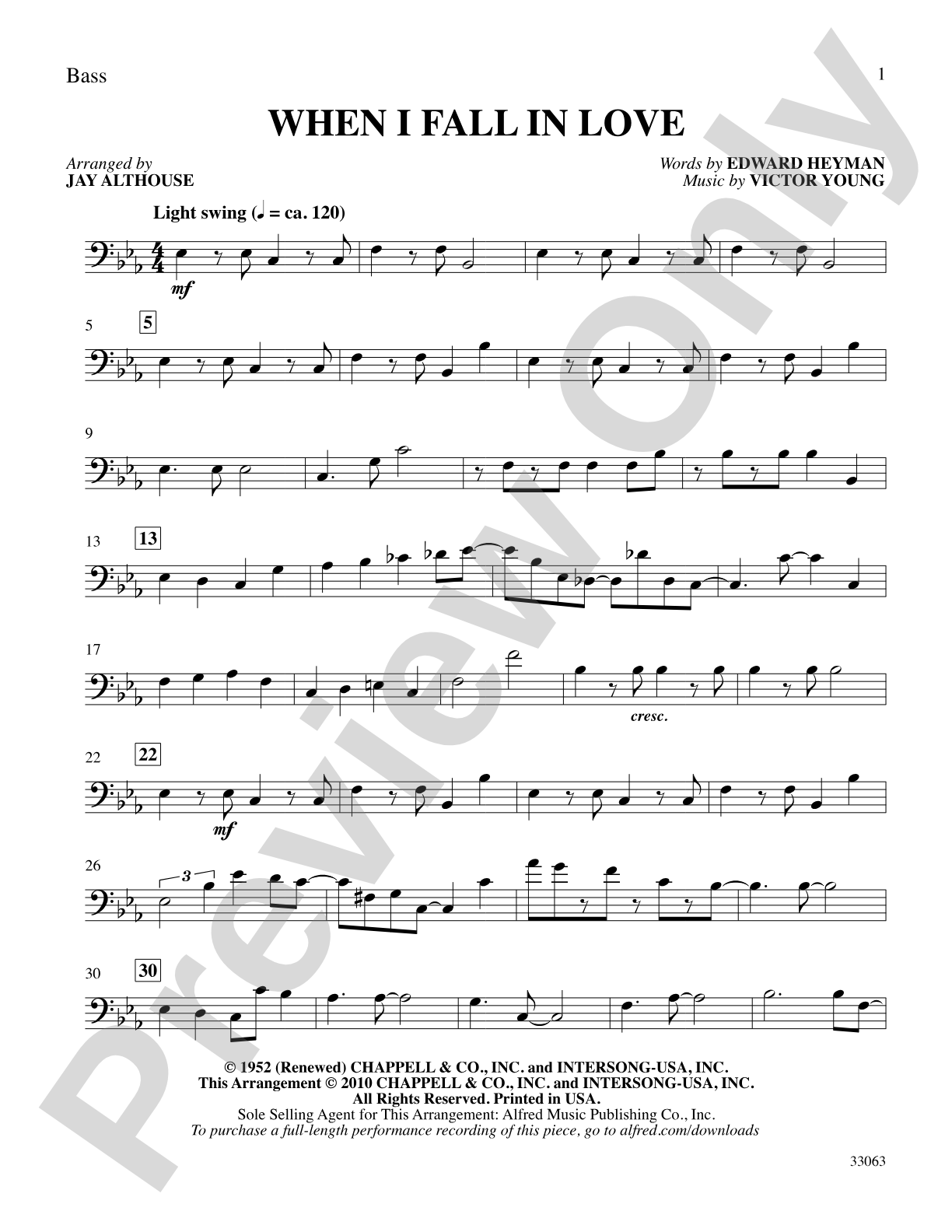 When I Fall in Love: String Bass: Choral SoundPax
