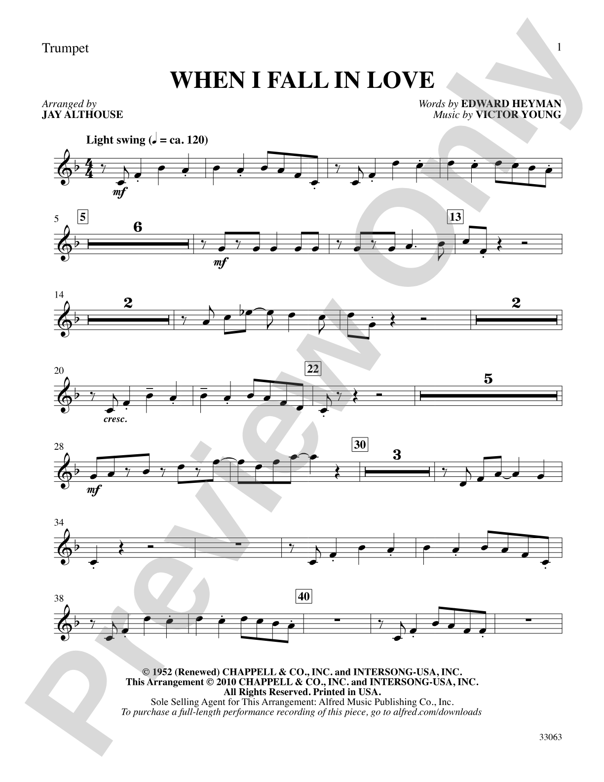When I Fall in Love: 1st B-flat Trumpet: Choral SoundPax