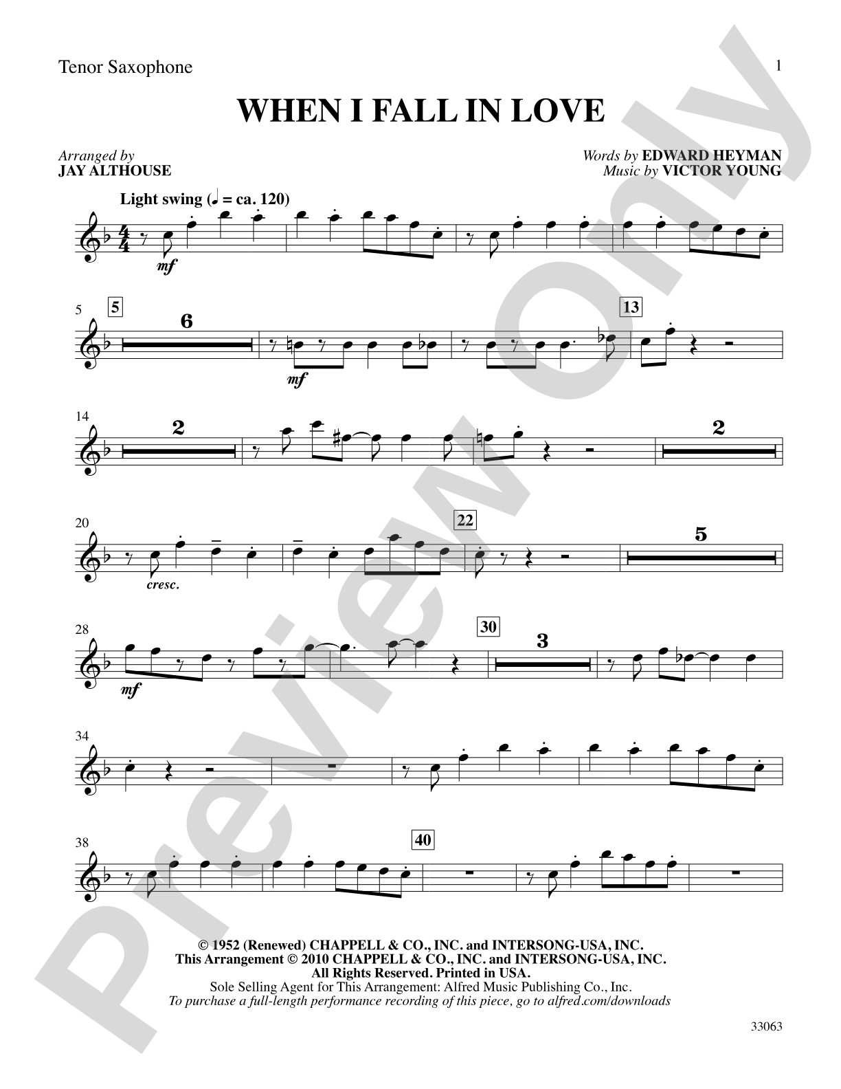 When I Fall in Love: B-flat Tenor Saxophone: Choral SoundPax