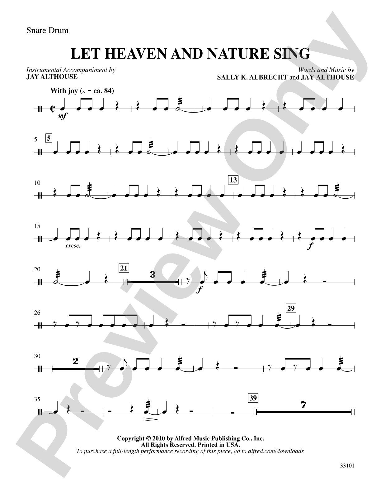 Let Heaven and Nature Sing: Snare Drum: Choral SoundPax