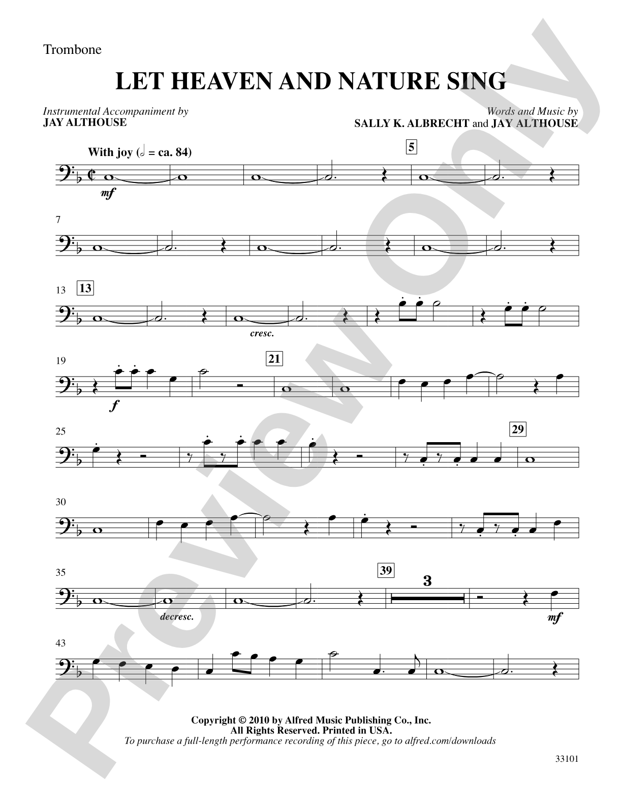 Let Heaven and Nature Sing: 1st Trombone: Choral SoundPax