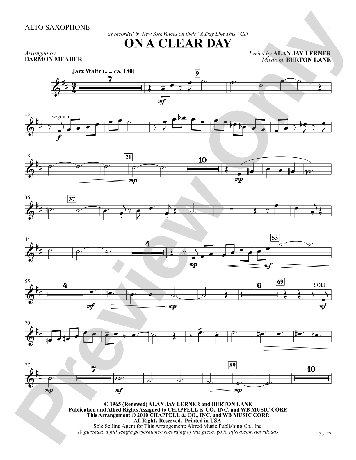 On a Clear Day: E-flat Alto Saxophone: Choral SoundPax
