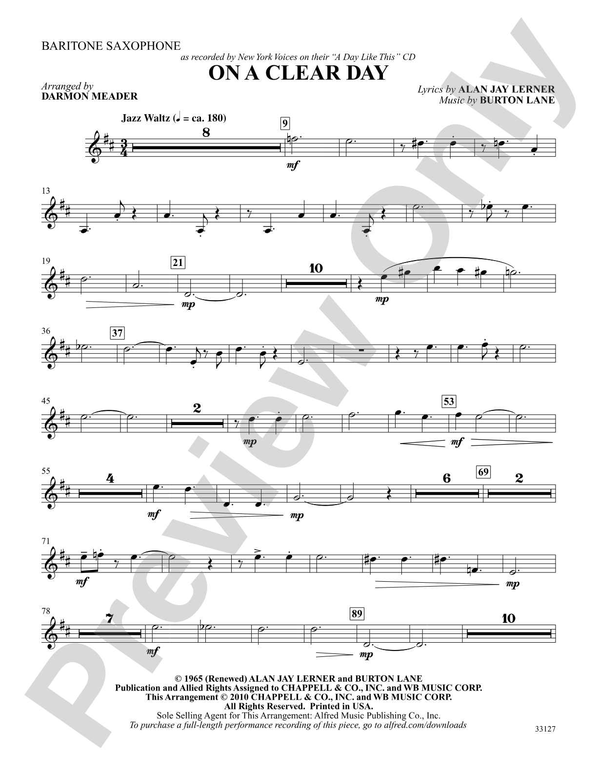 On a Clear Day: E-flat Baritone Saxophone: Choral SoundPax