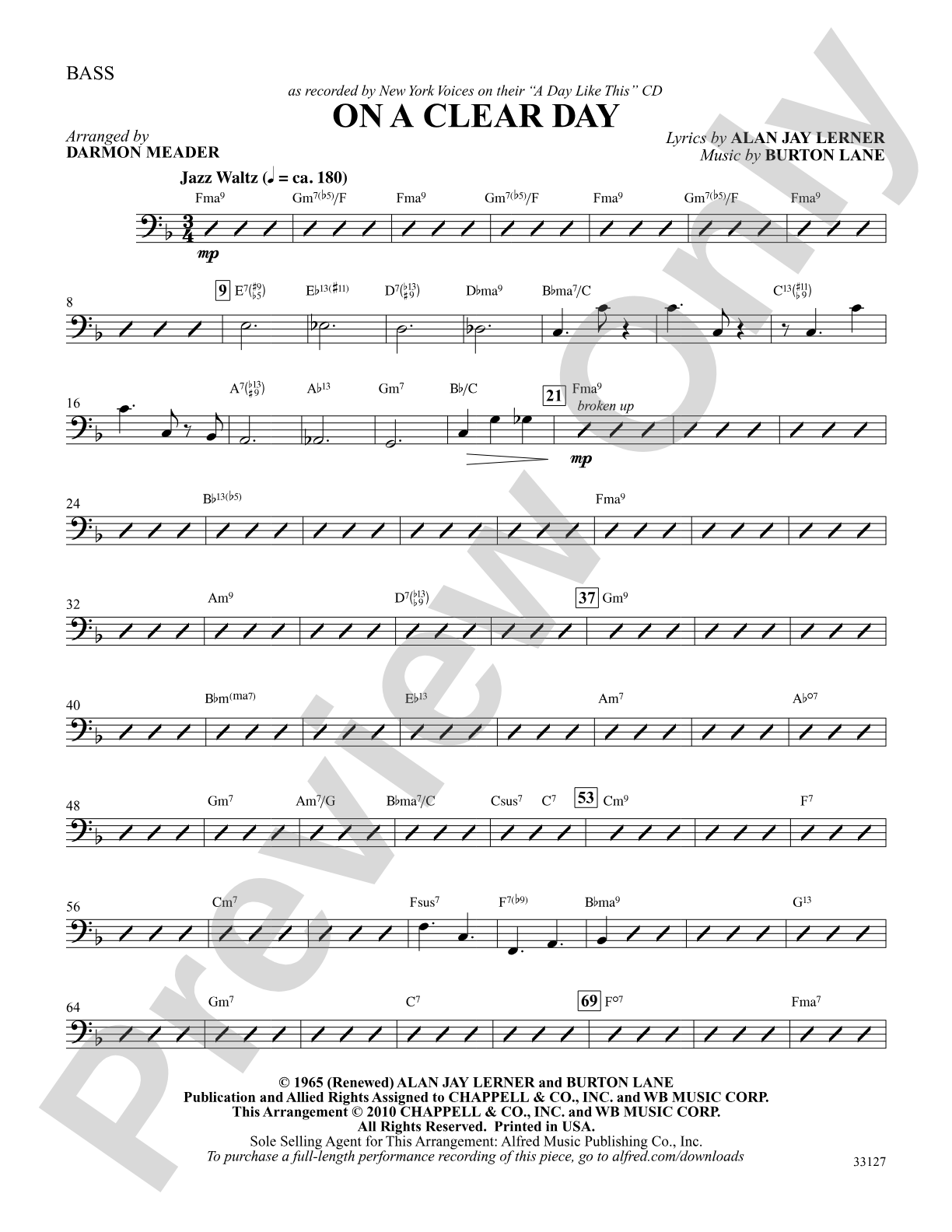 On a Clear Day: String Bass: Choral SoundPax