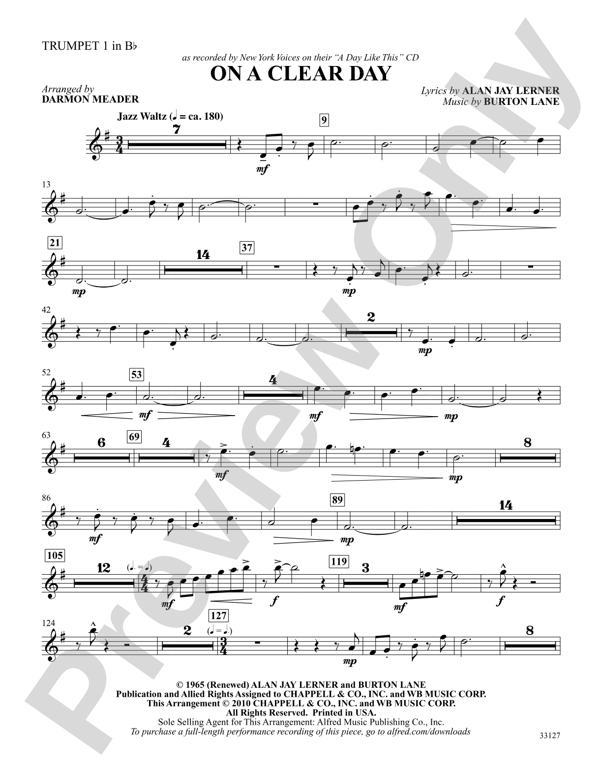 On a Clear Day: 1st B-flat Trumpet: Choral SoundPax