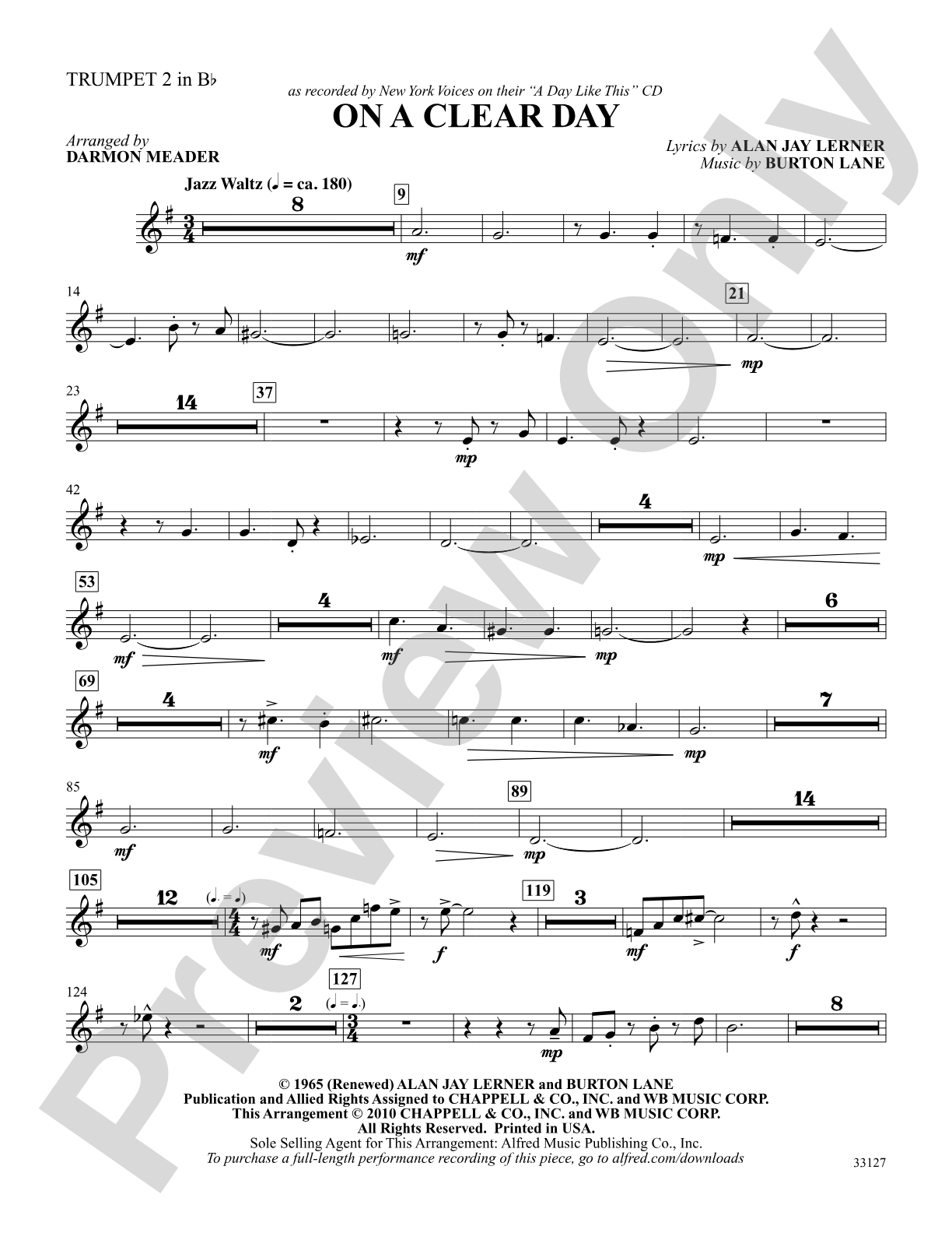 On a Clear Day: 2nd B-flat Trumpet: Choral SoundPax