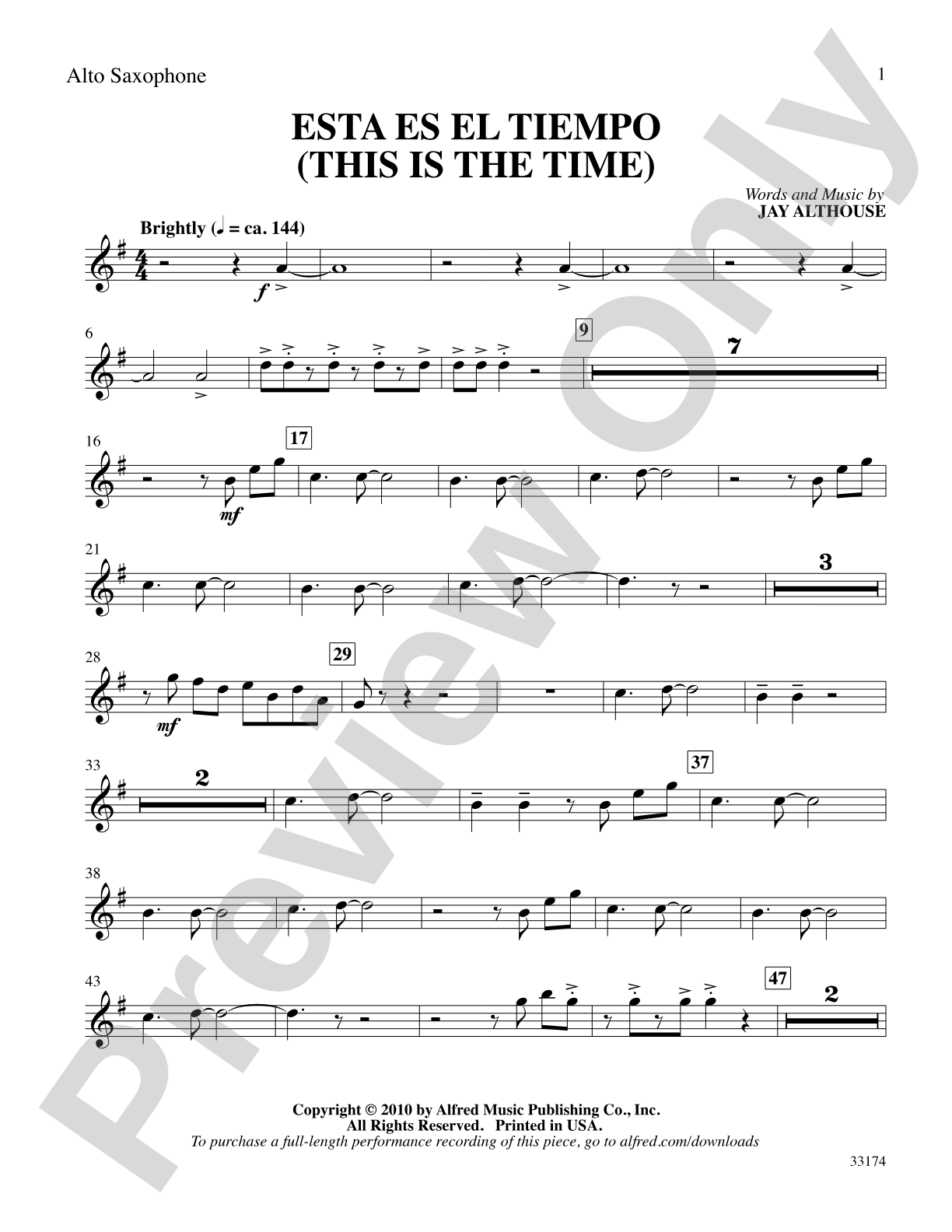 Esta Es el Tiempo (This Is the Time): E-flat Alto Saxophone: Choral SoundPax