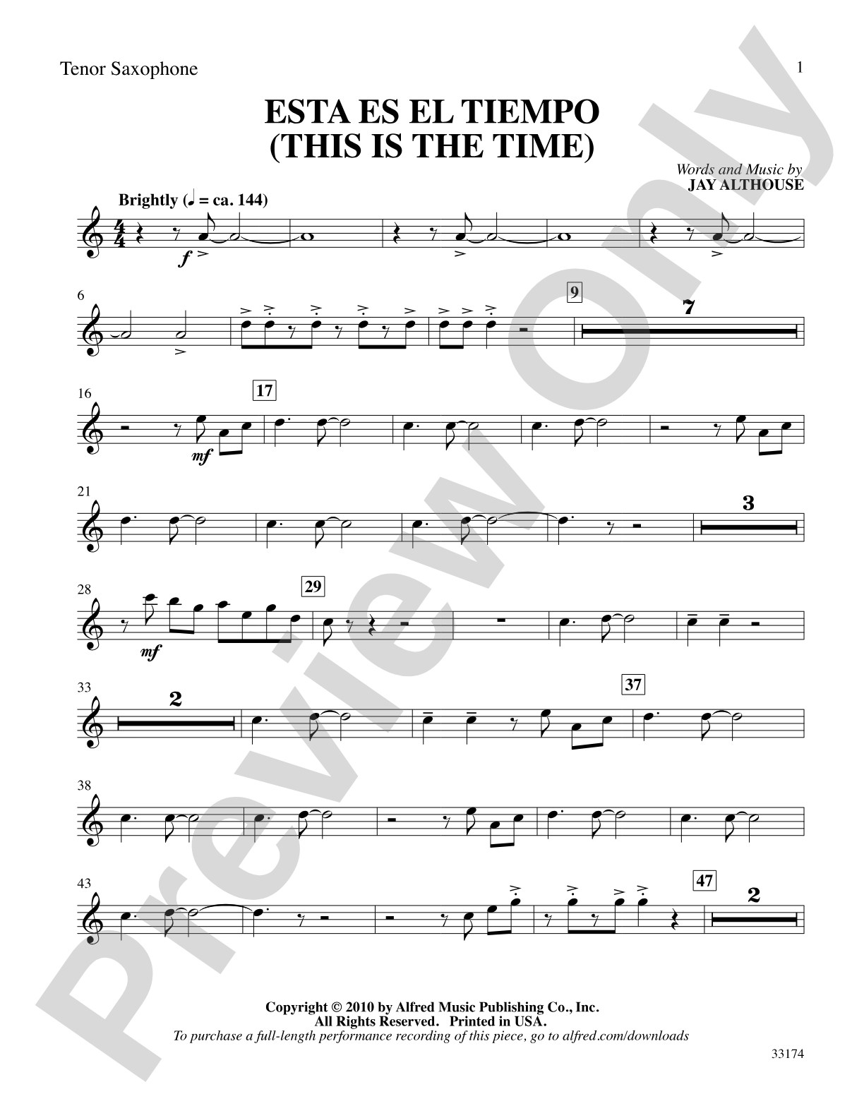 Esta Es el Tiempo (This Is the Time): B-flat Tenor Saxophone: Choral SoundPax
