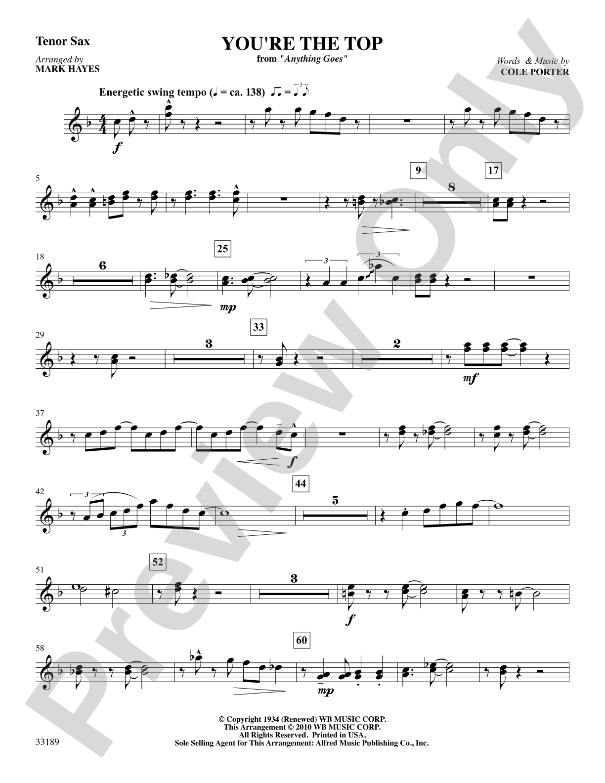 You're the Top (from the musical Anything Goes): B-flat Tenor Saxophone: Choral SoundPax