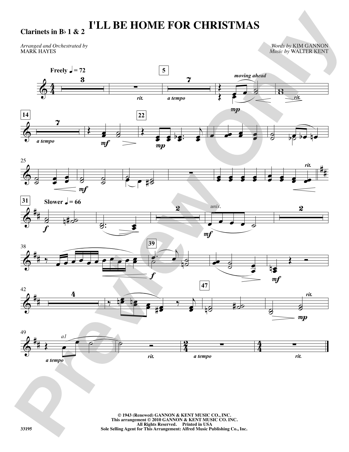 I'll Be Home for Christmas: 1st & 2nd B-flat Clarinets: Choral SoundPax